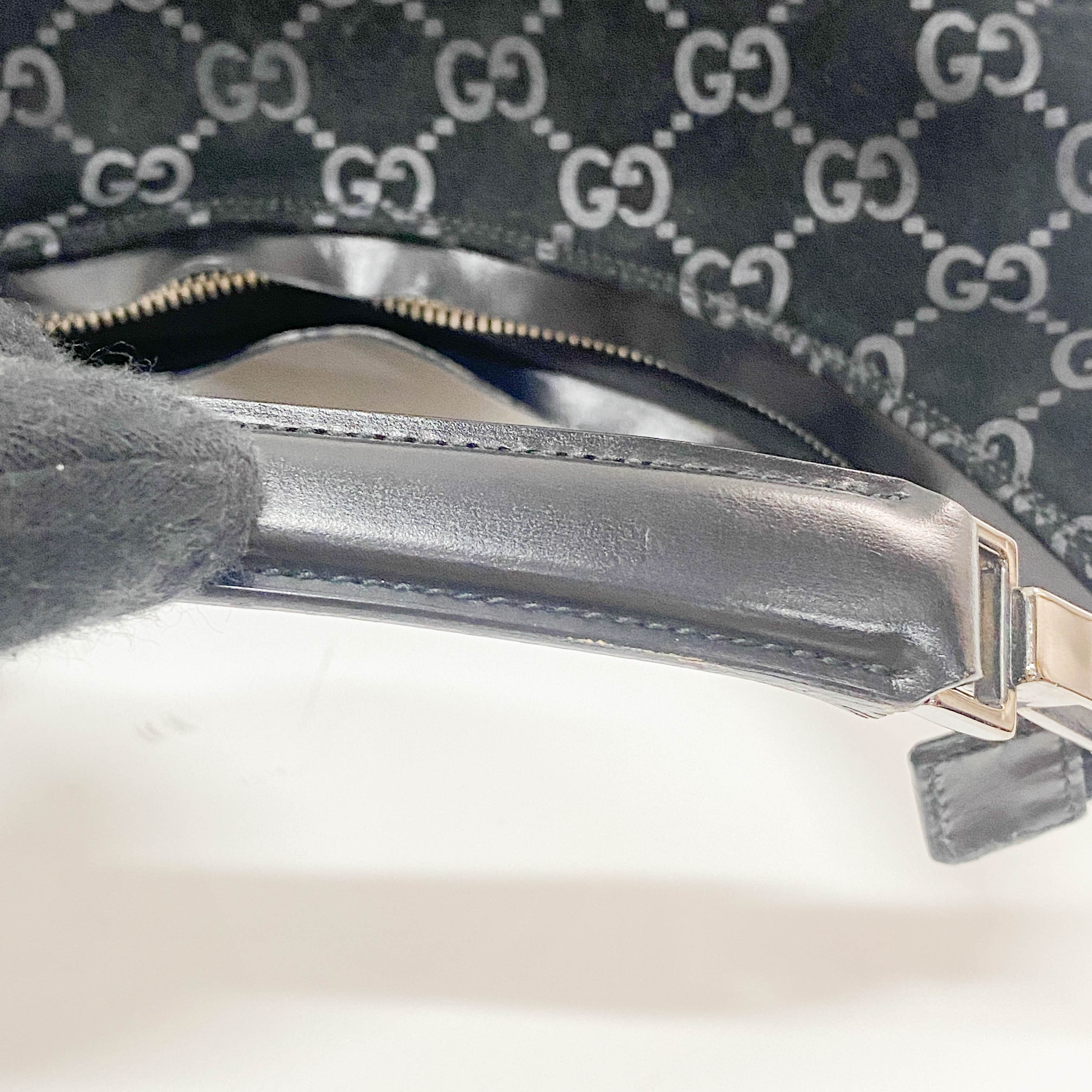 GG Canvas Black Suede Shoulder Bag