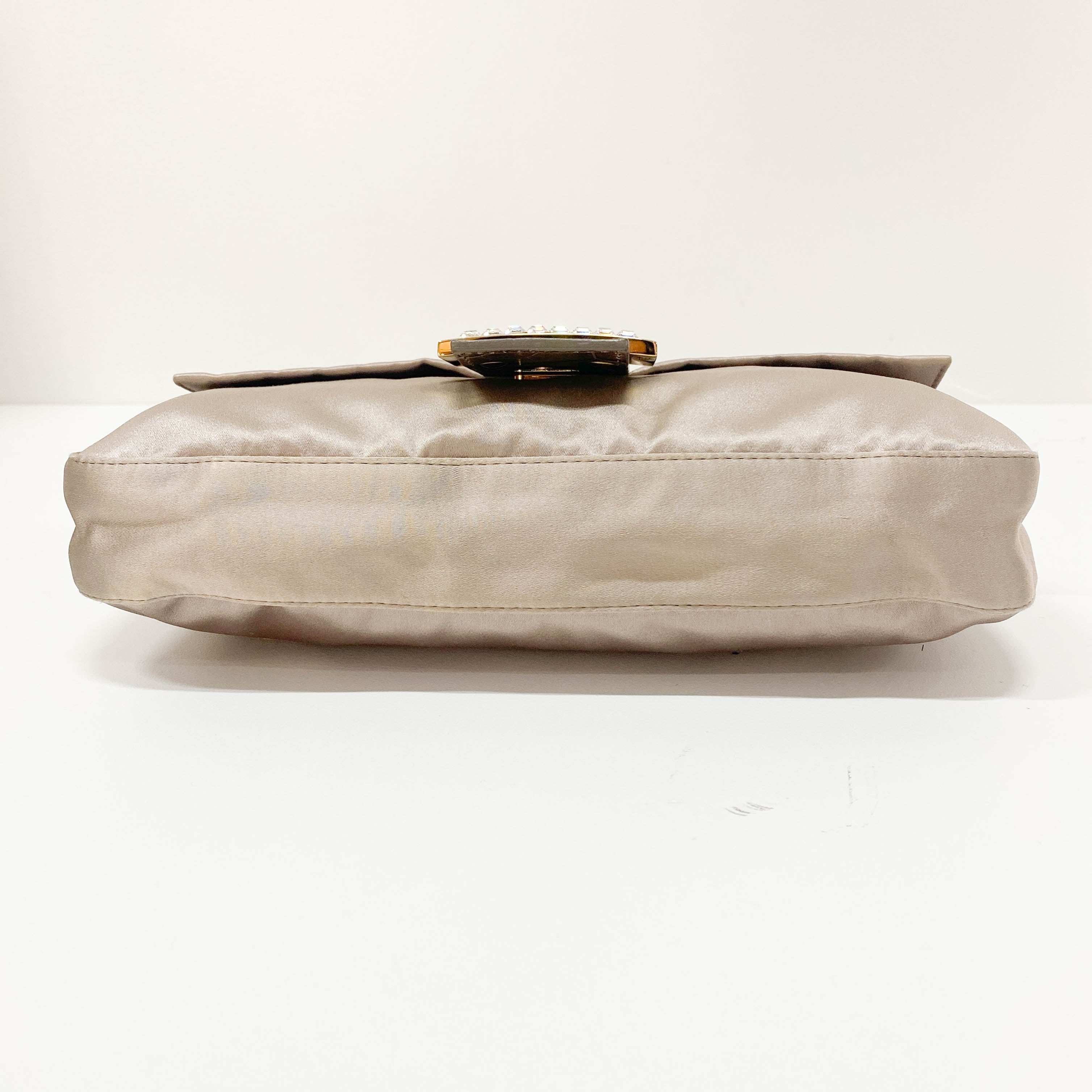 Baguette Grey Satin & Croc Embossed Leather Rhinestone Shoulder Bag