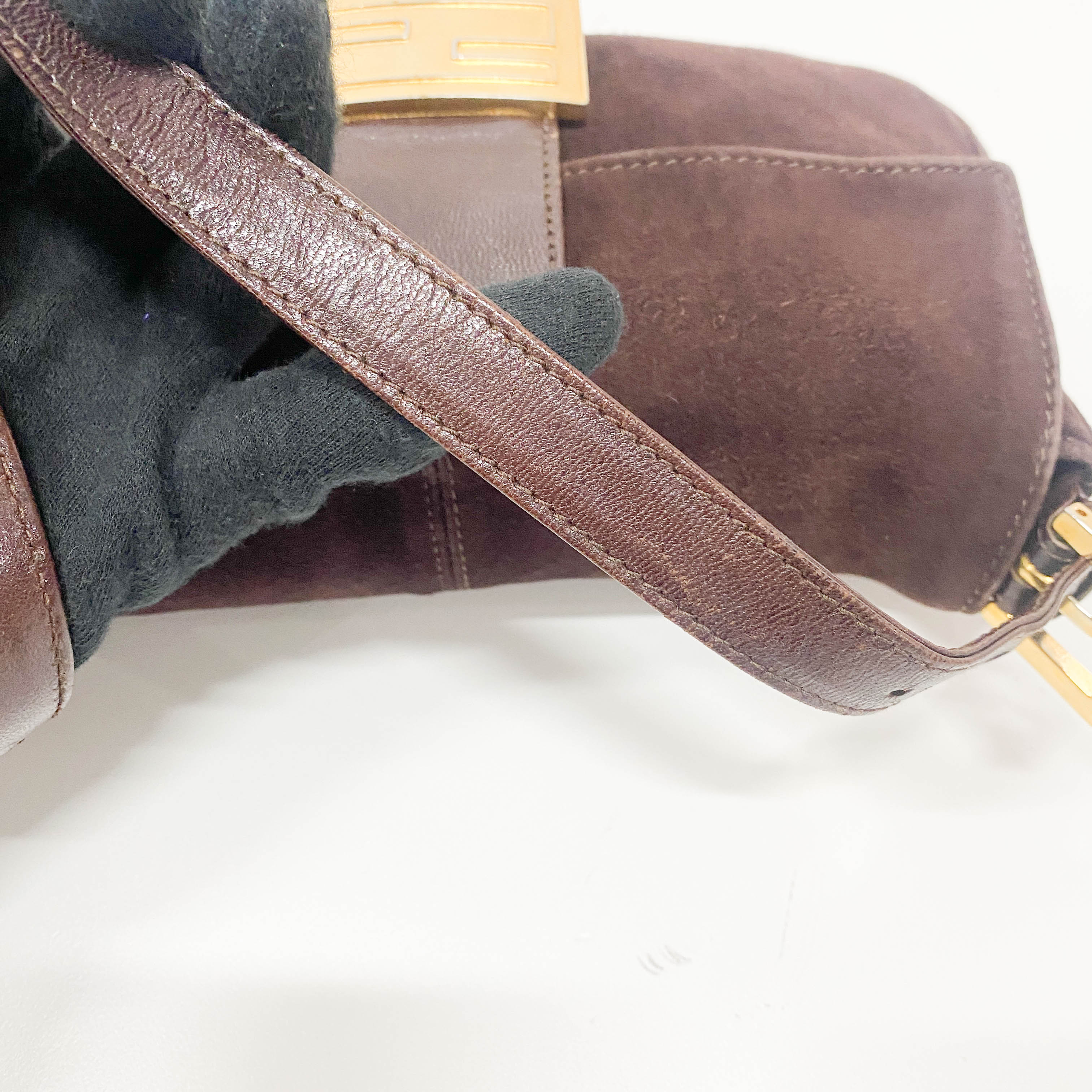 Baguette Brown Suede Shoulder Bag