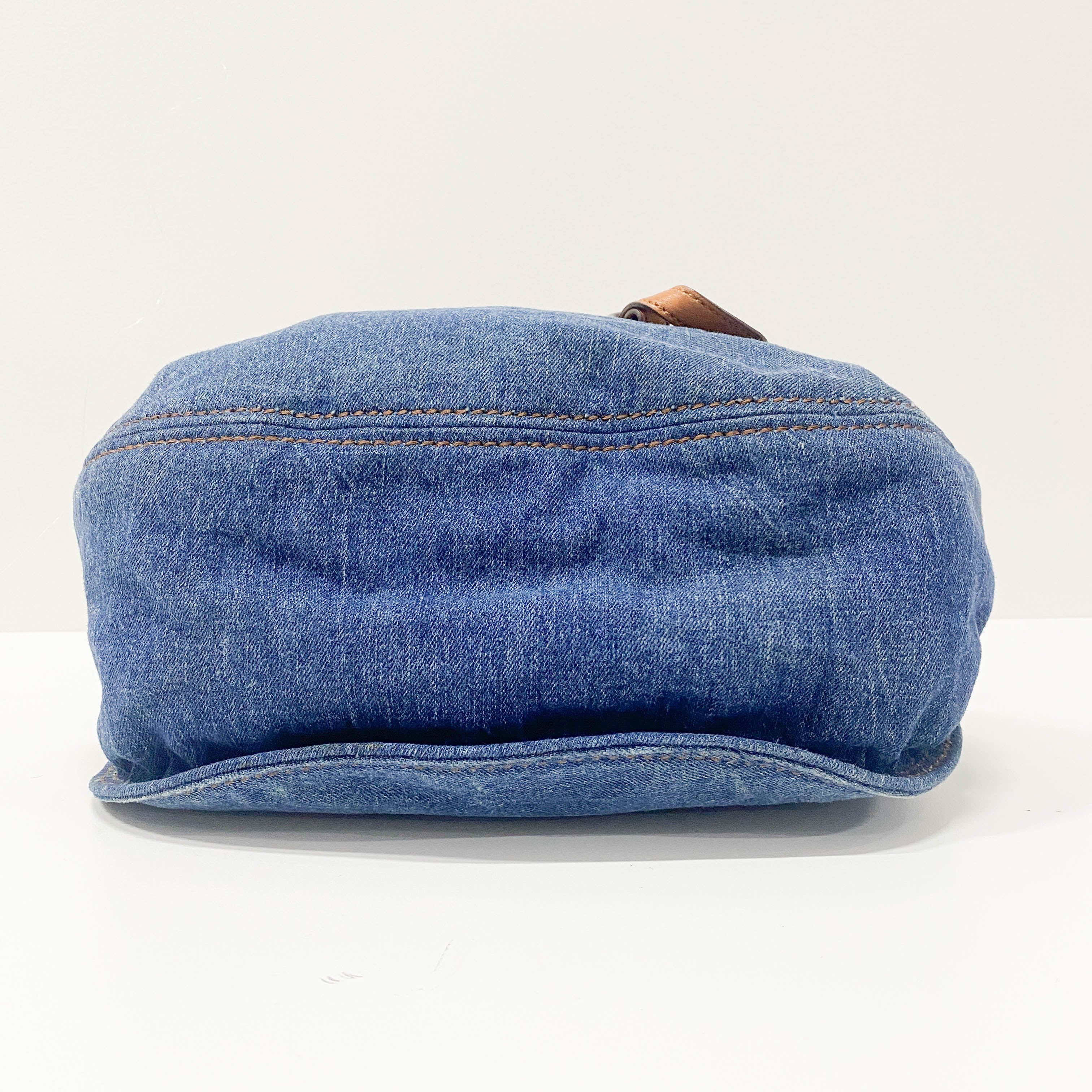 Blue Denim & Leopard Print Pony Hair Two Way Bag