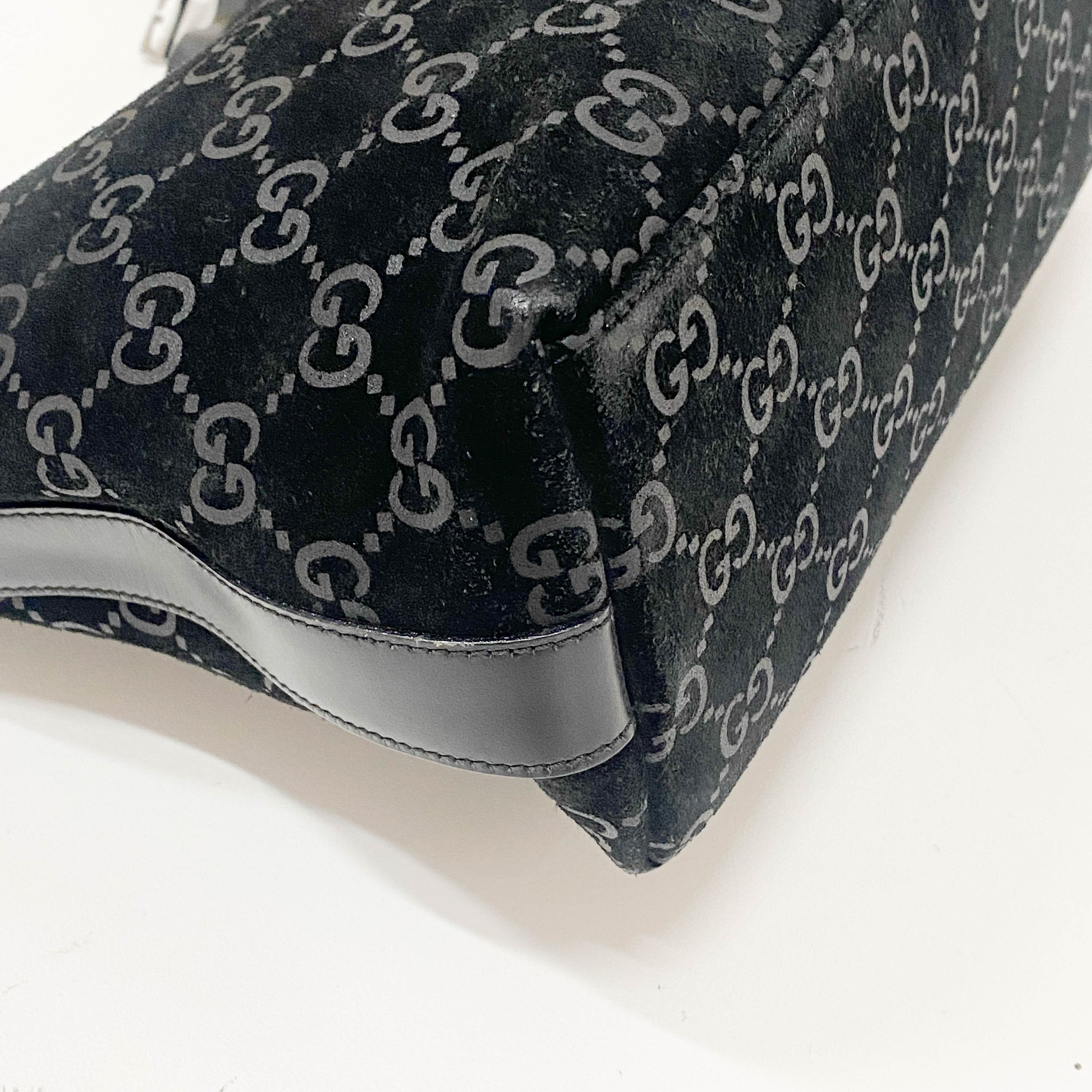 GG Canvas Black Suede Shoulder Bag