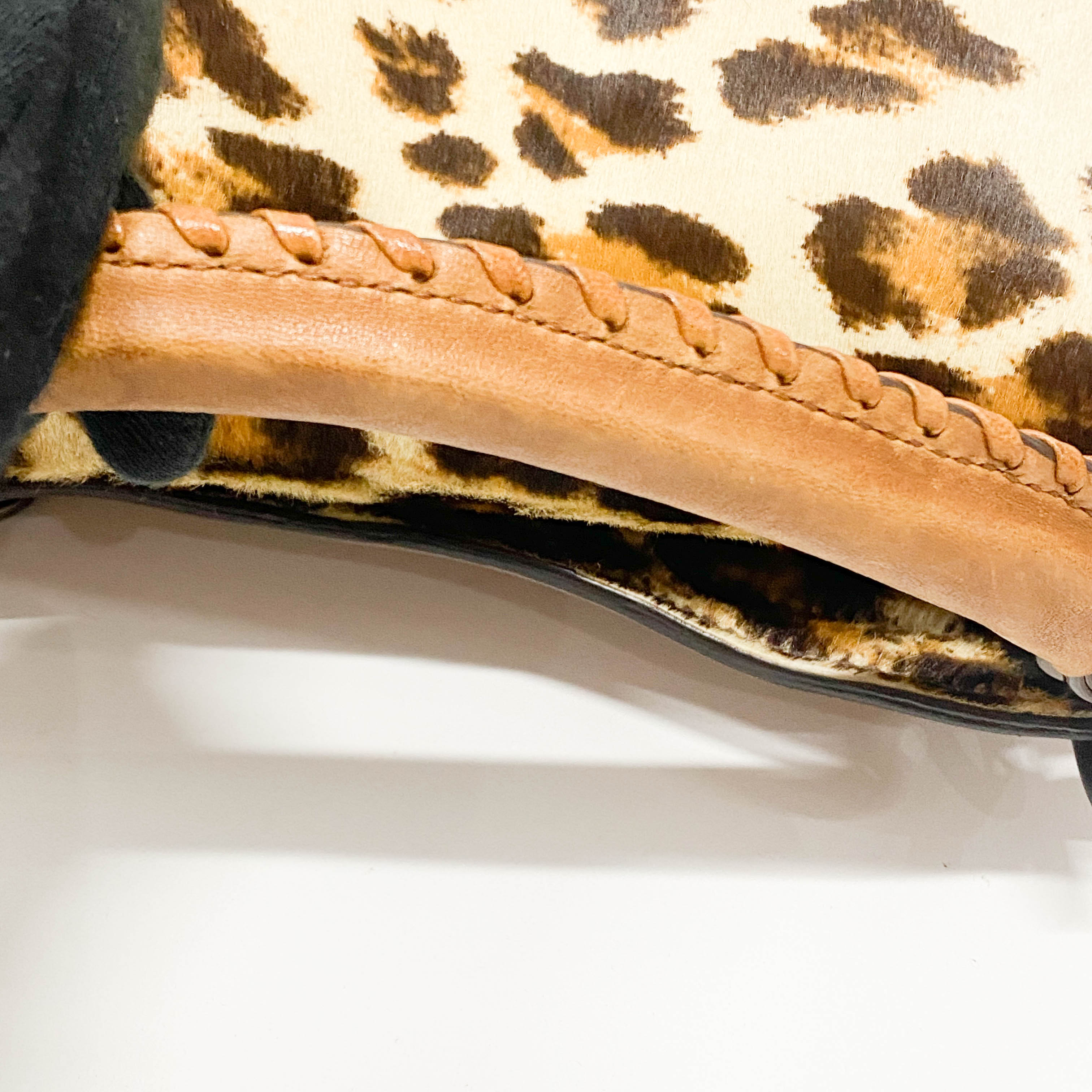 Blue Denim & Leopard Print Pony Hair Two Way Bag