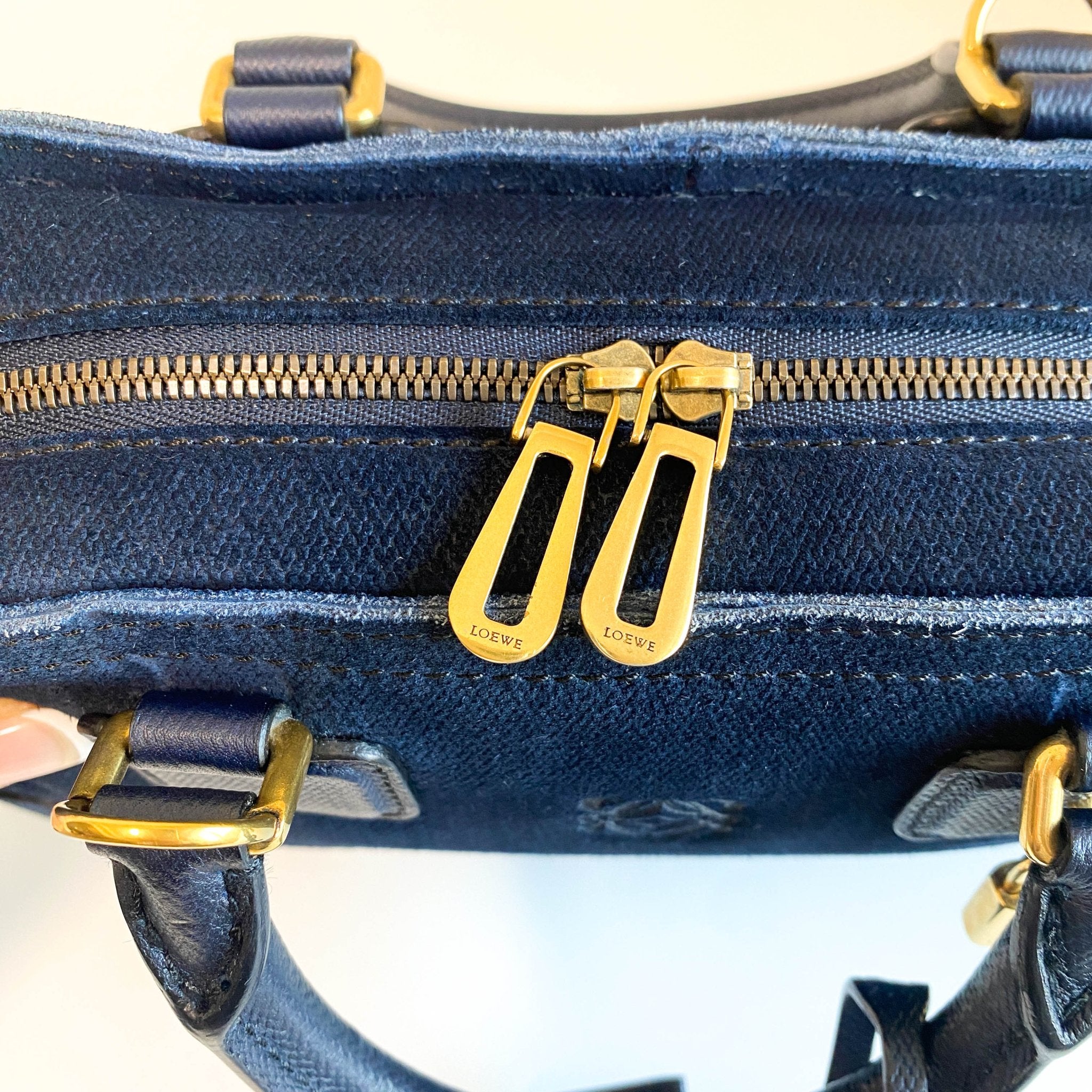 LOEWE Amazona 23 Navy Denim Suede Handbag, in , Sold by HIVE PRELOVED - Handle Bags, ,