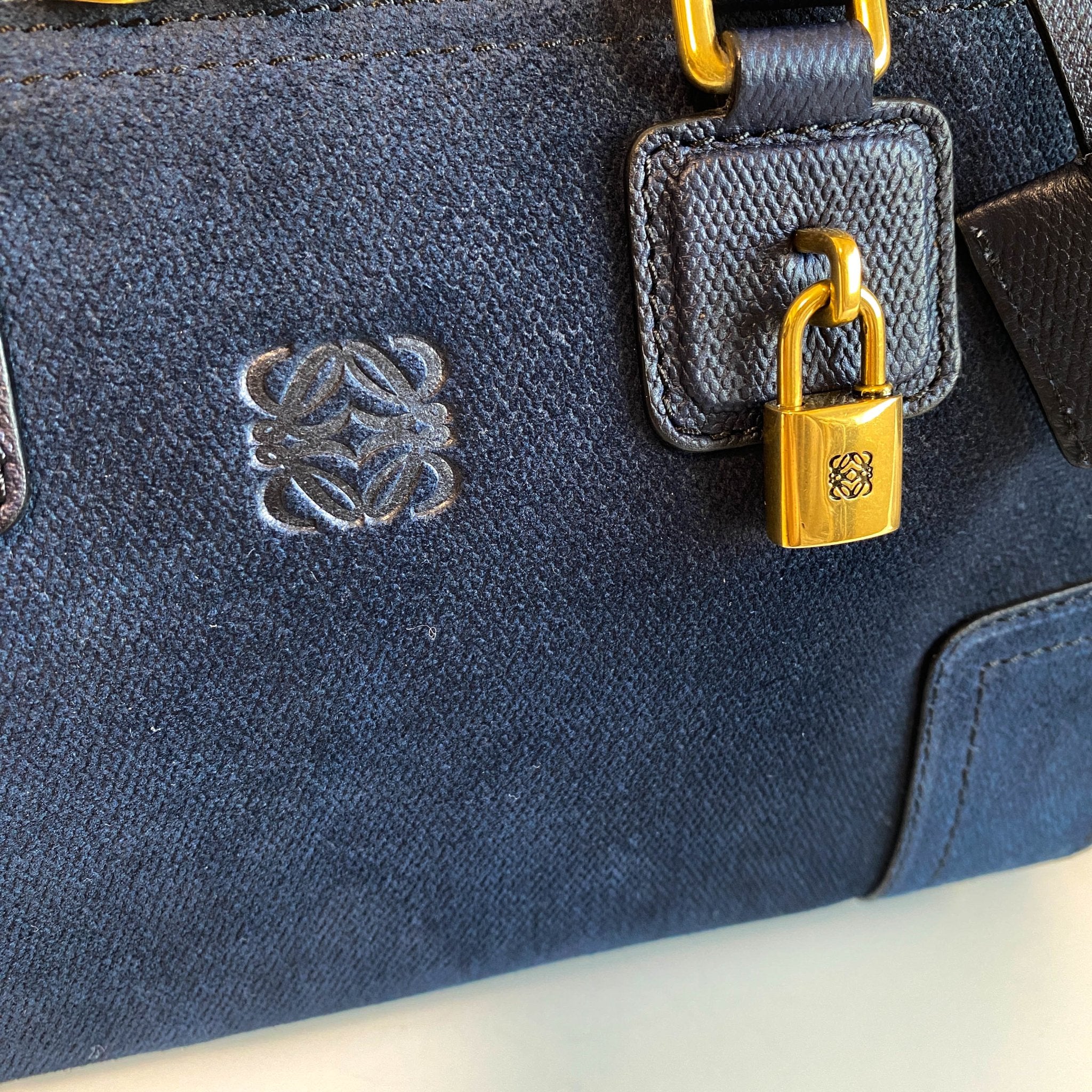 LOEWE Amazona 23 Navy Denim Suede Handbag, in , Sold by HIVE PRELOVED - Handle Bags, ,