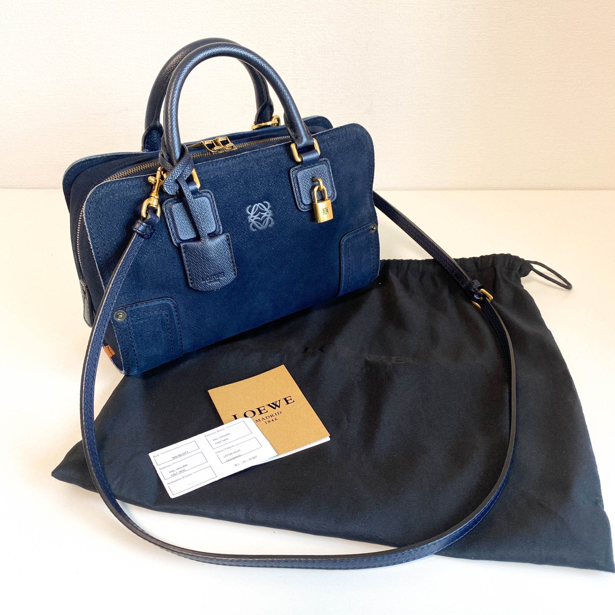 LOEWE Amazona 23 Navy Denim Suede Handbag, in , Sold by HIVE PRELOVED - Handle Bags, ,