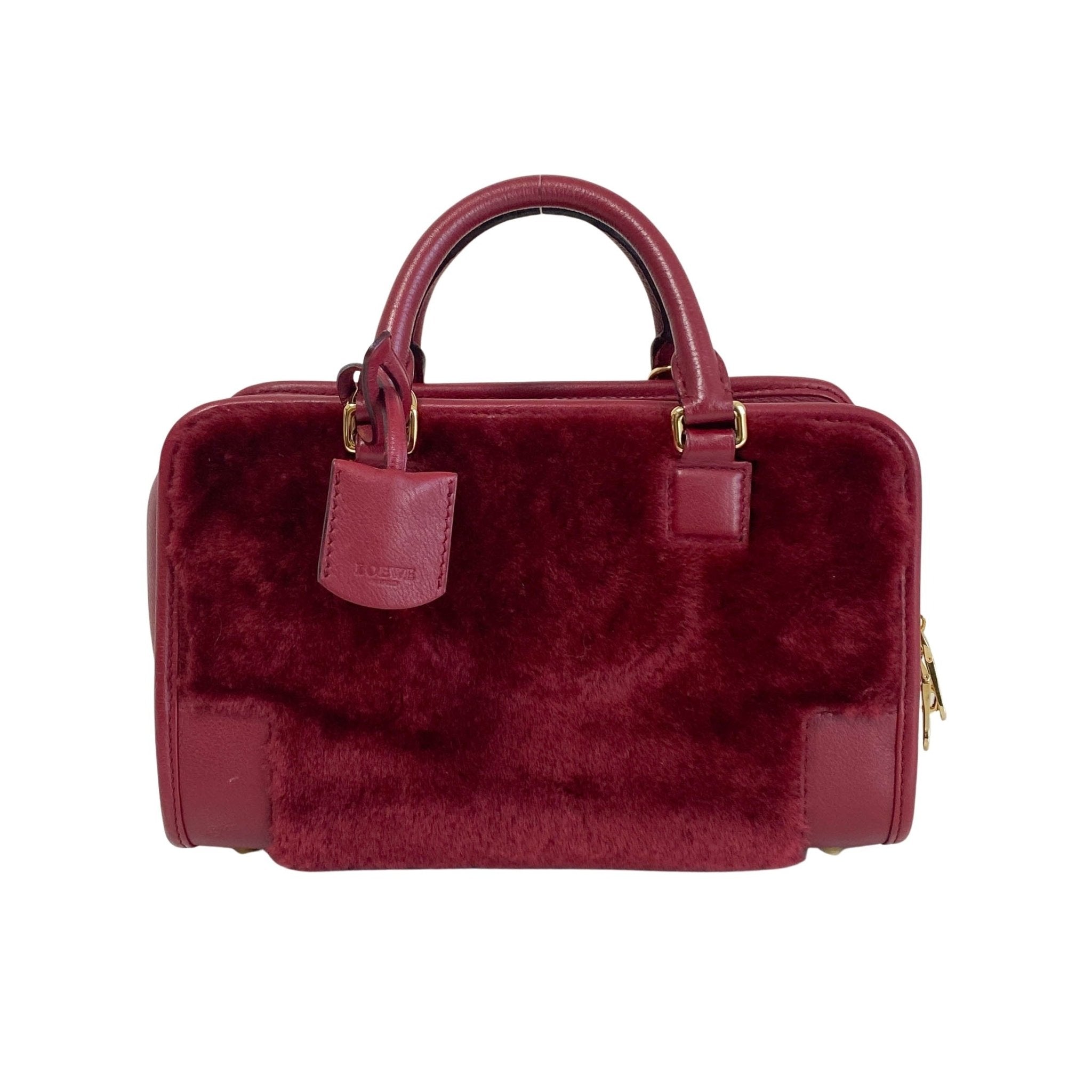 LOEWE Amazona 23 Wine Red Fur & Leather Handle Bag, in , Sold by HIVE PRELOVED - Handle Bags, Shoulder Bags,