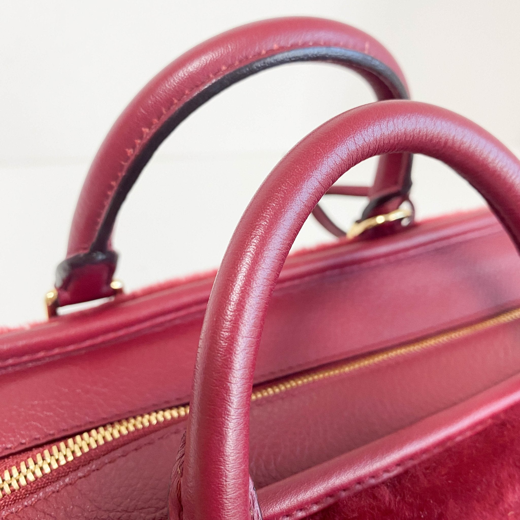 LOEWE Amazona 23 Wine Red Fur & Leather Handle Bag, in , Sold by HIVE PRELOVED - Handle Bags, Shoulder Bags,
