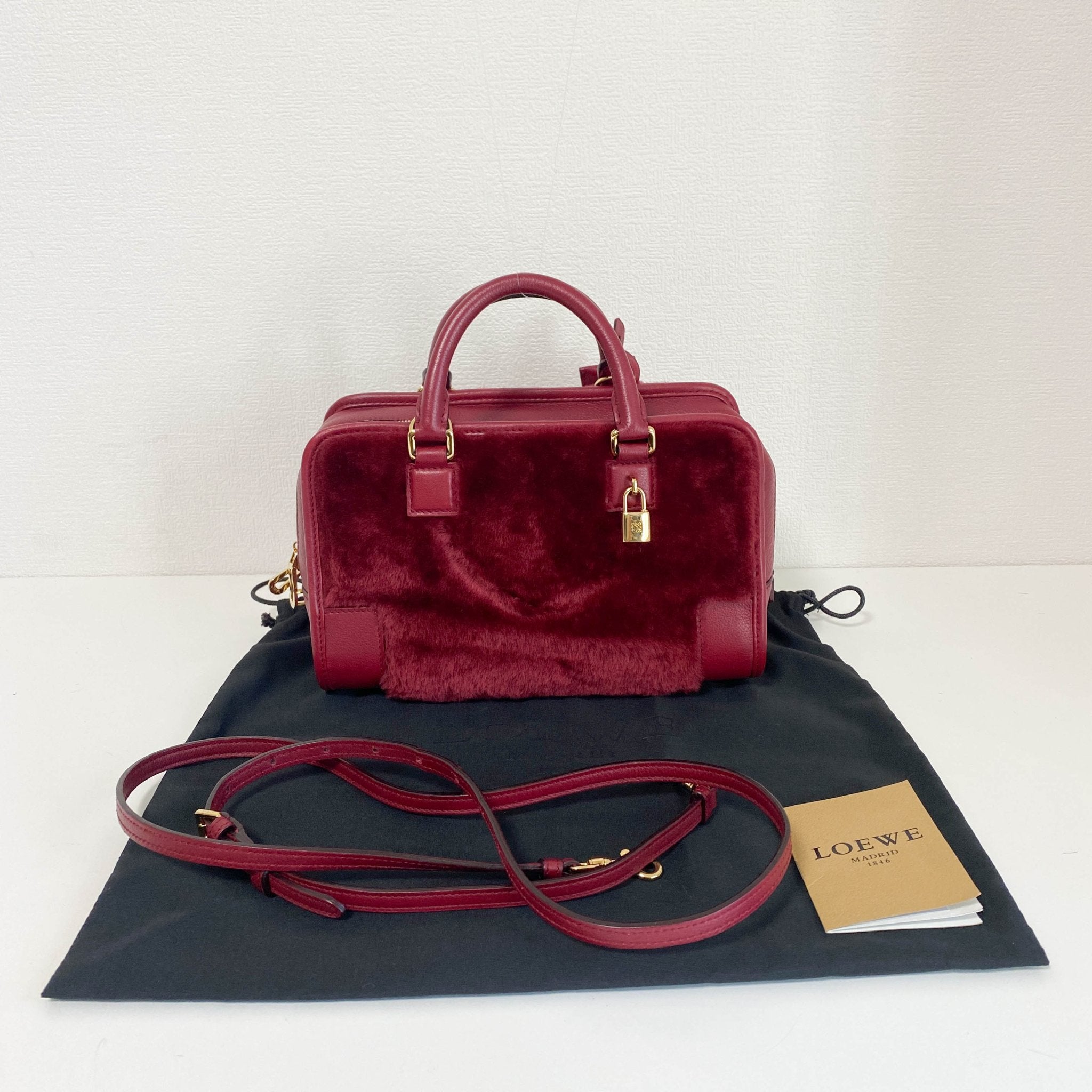 LOEWE Amazona 23 Wine Red Fur & Leather Handle Bag, in , Sold by HIVE PRELOVED - Handle Bags, Shoulder Bags,