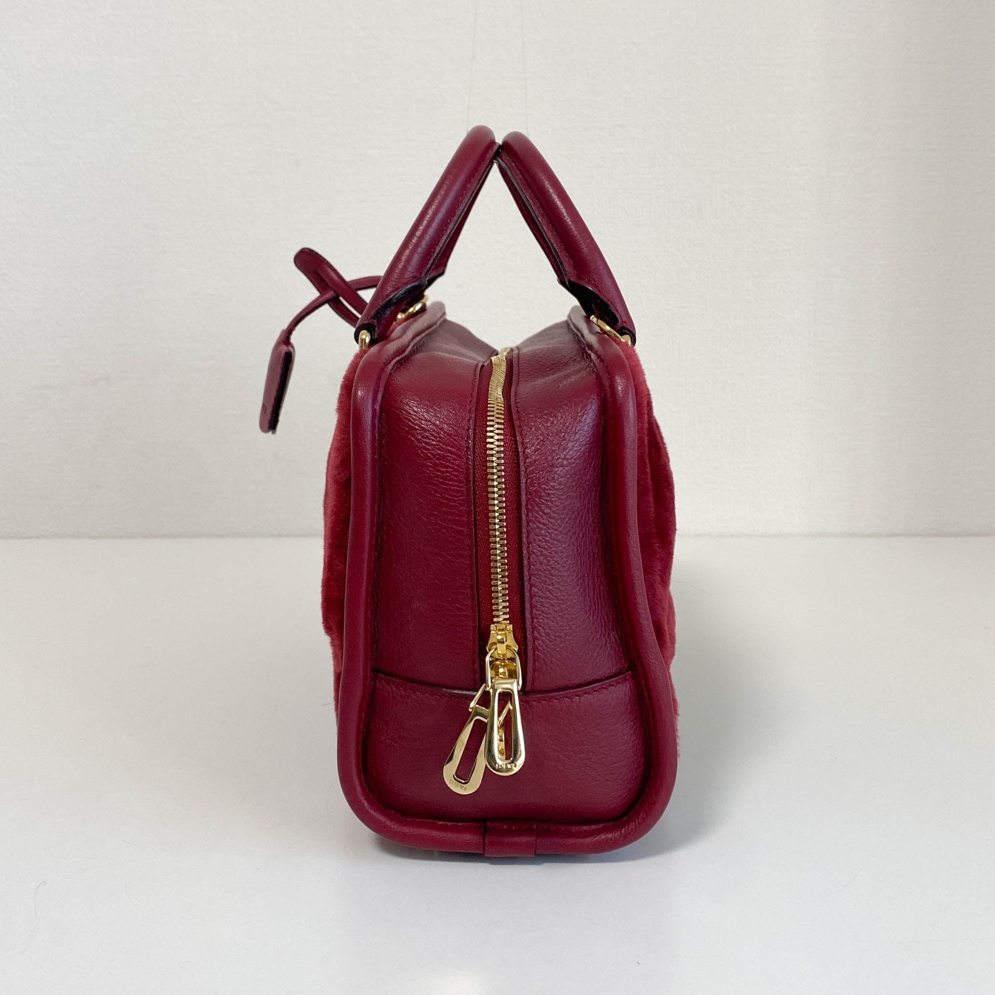 LOEWE Amazona 23 Wine Red Fur & Leather Handle Bag, in , Sold by HIVE PRELOVED - Handle Bags, Shoulder Bags,