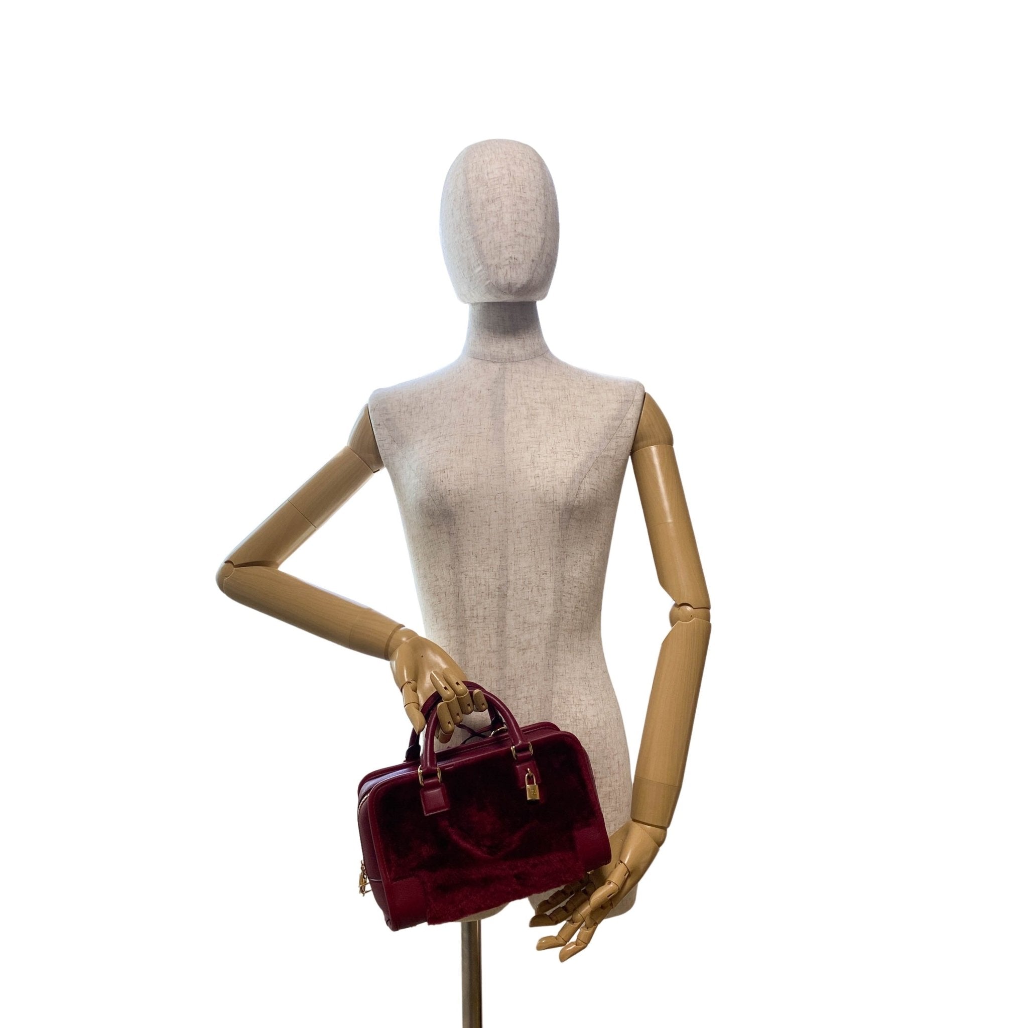 LOEWE Amazona 23 Wine Red Fur & Leather Handle Bag, in , Sold by HIVE PRELOVED - Handle Bags, Shoulder Bags,