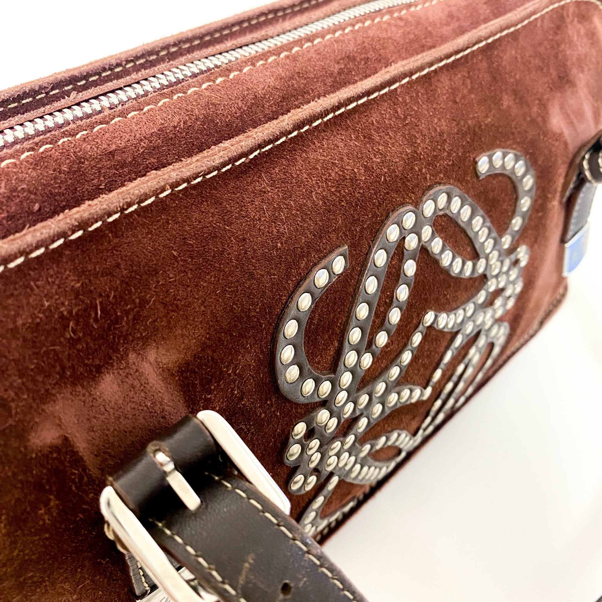 LOEWE Amazona 28 Brown Suede Studded Handbag, in , Sold by HIVE PRELOVED - Handle Bags, ,