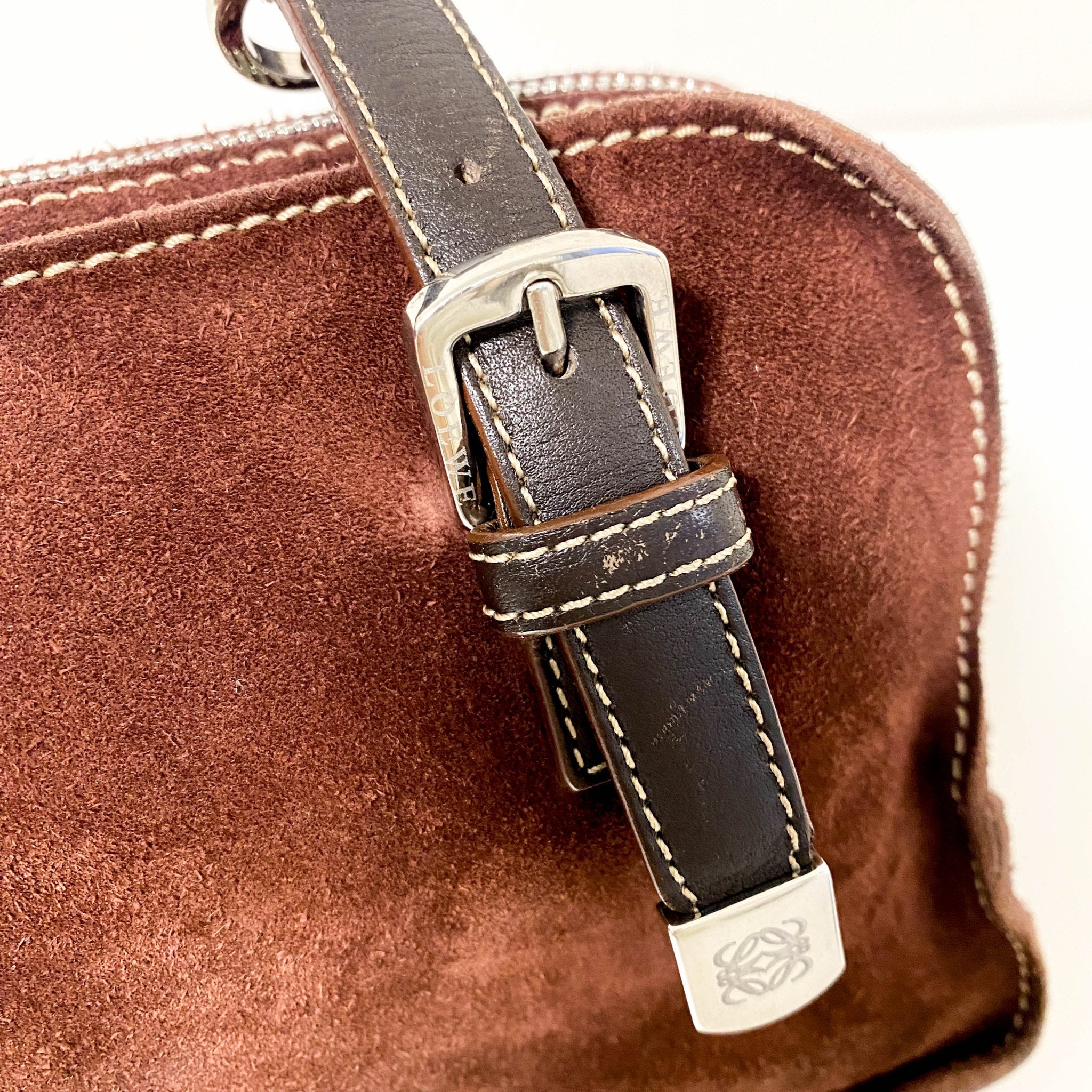 LOEWE Amazona 28 Brown Suede Studded Handbag, in , Sold by HIVE PRELOVED - Handle Bags, ,