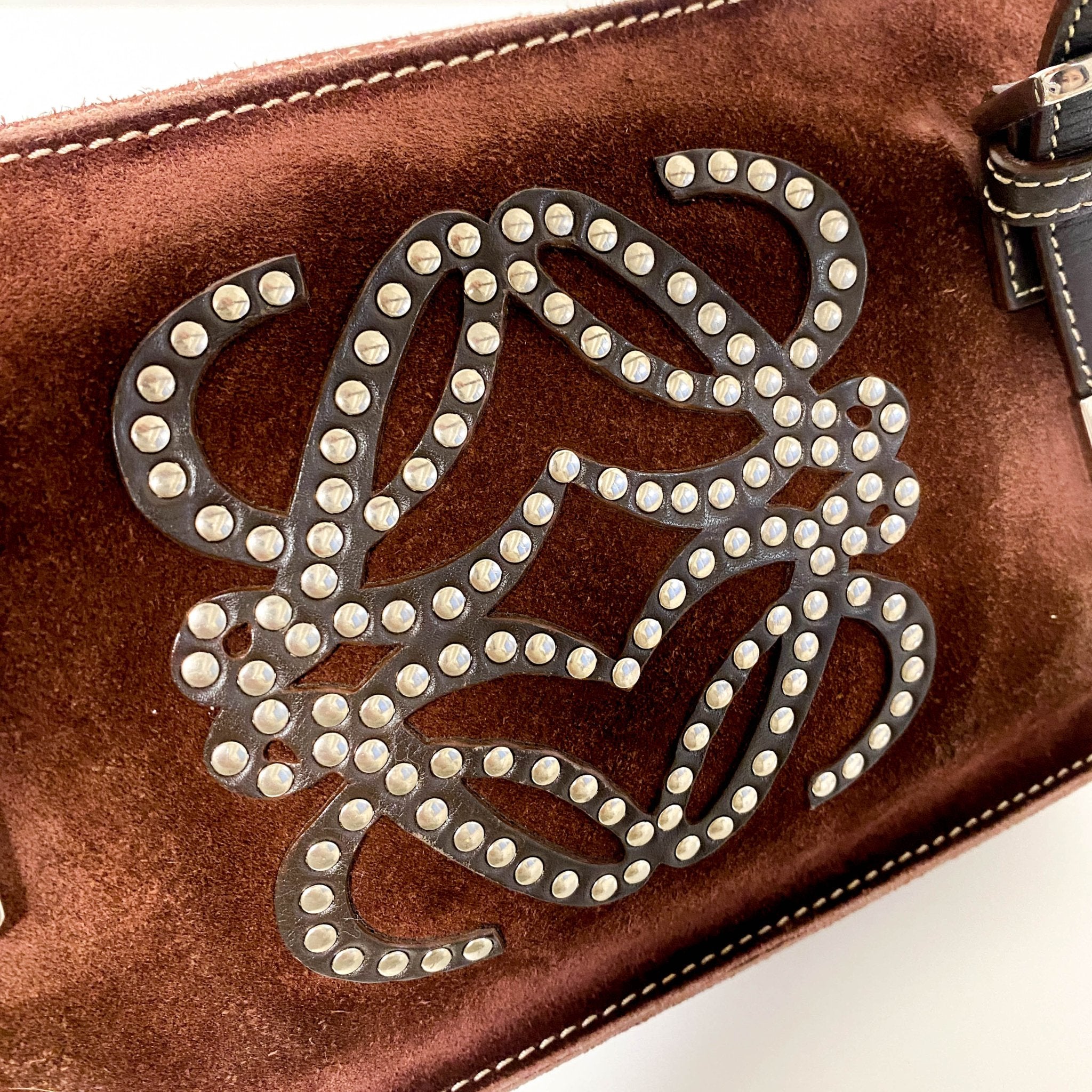 LOEWE Amazona 28 Brown Suede Studded Handbag, in , Sold by HIVE PRELOVED - Handle Bags, ,