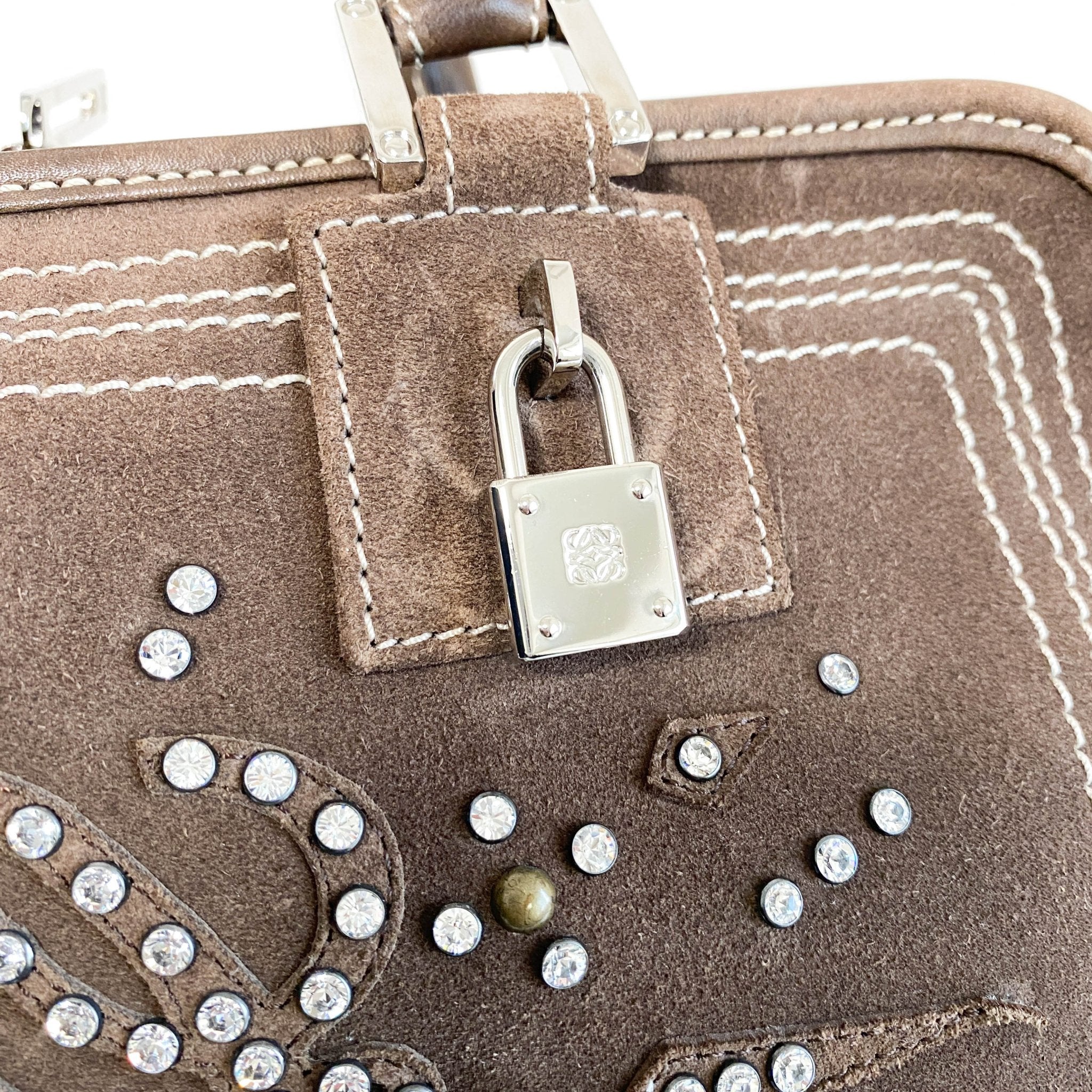 LOEWE Amazona28 Suede Rhinestones Limited Edition Brown, in , Sold by HIVE PRELOVED - Handle Bags, ,