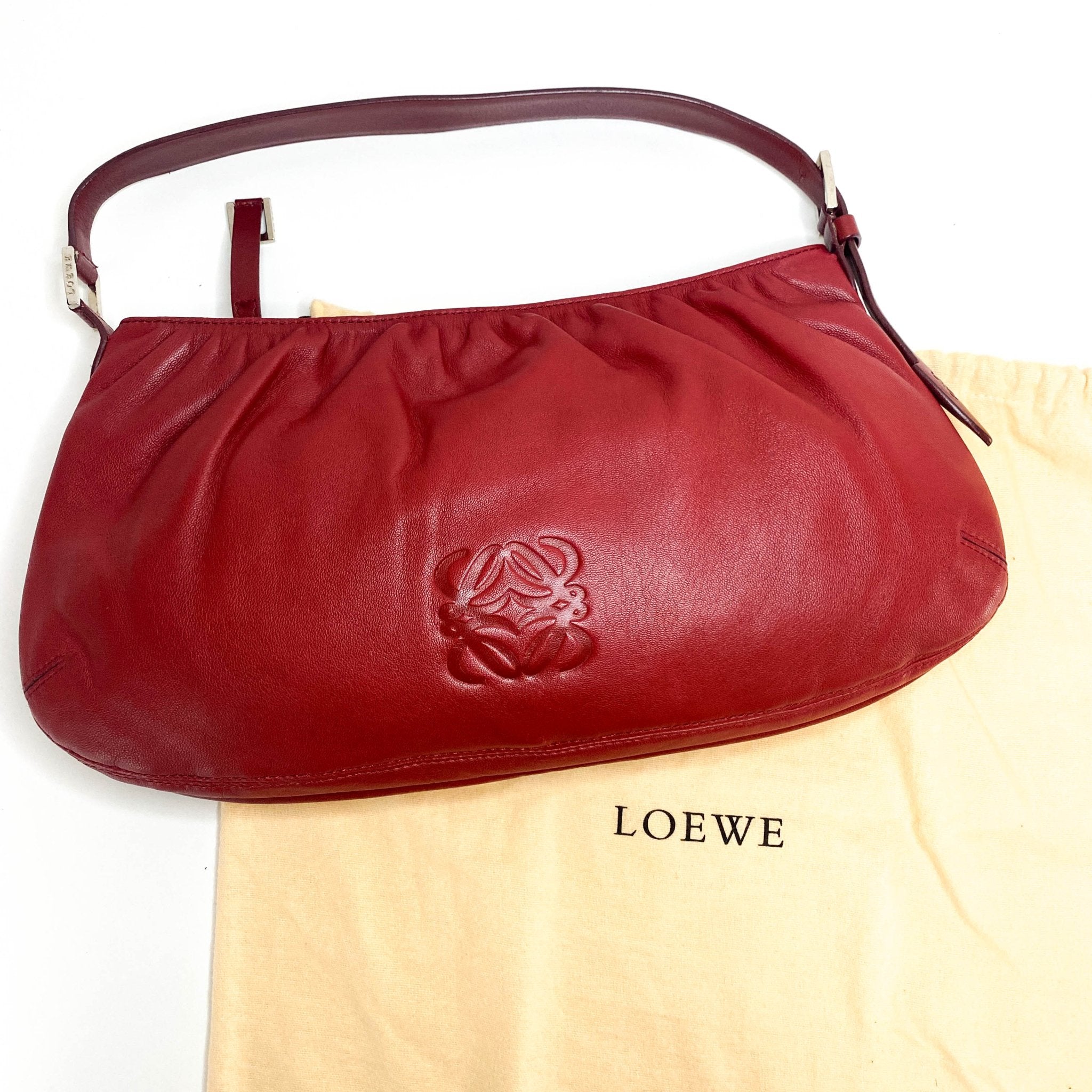 LOEWE Anagram Logo Red Lambskin Leather Shoulder Bag, in , Sold by HIVE PRELOVED - Shoulder Bags, ,