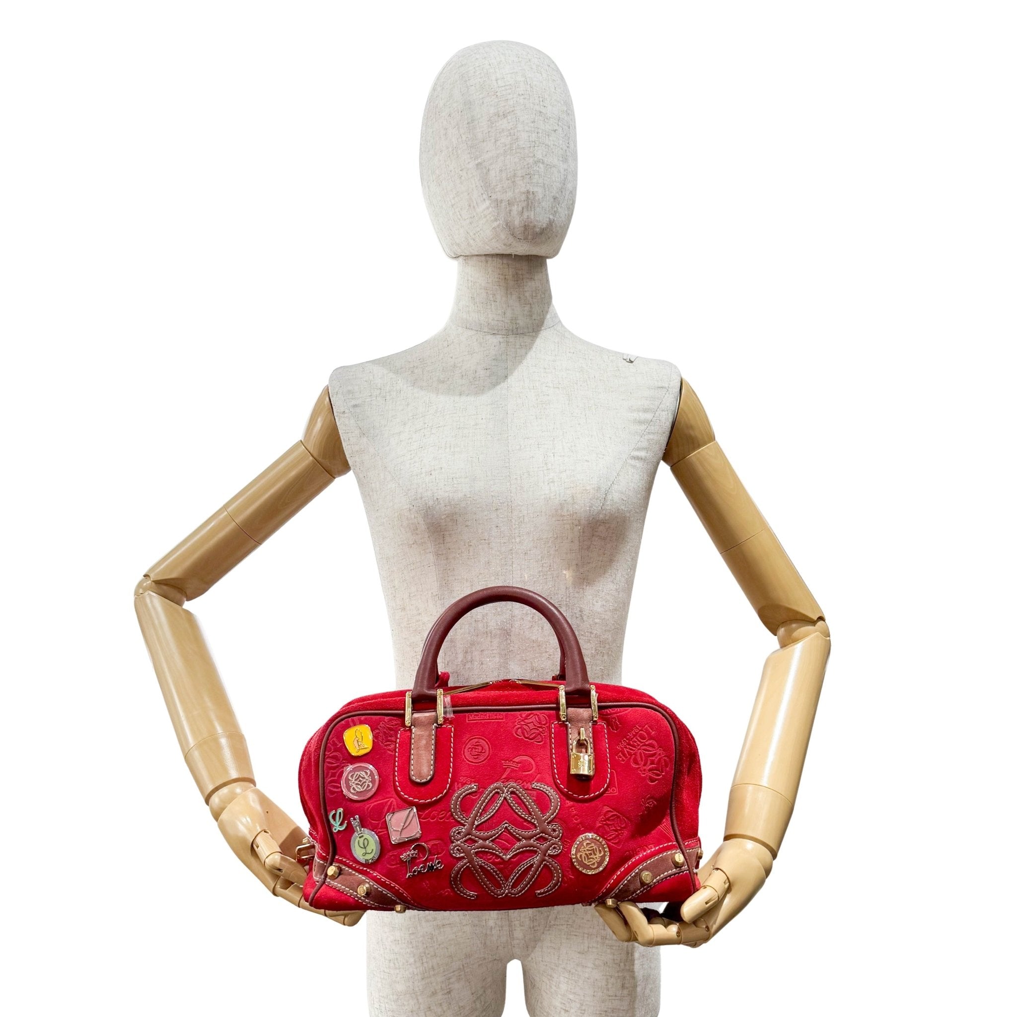 LOEWE Anagram Red Suede with Loewe Badges Handle Bag, in , Sold by HIVE PRELOVED - Handle Bags, ,