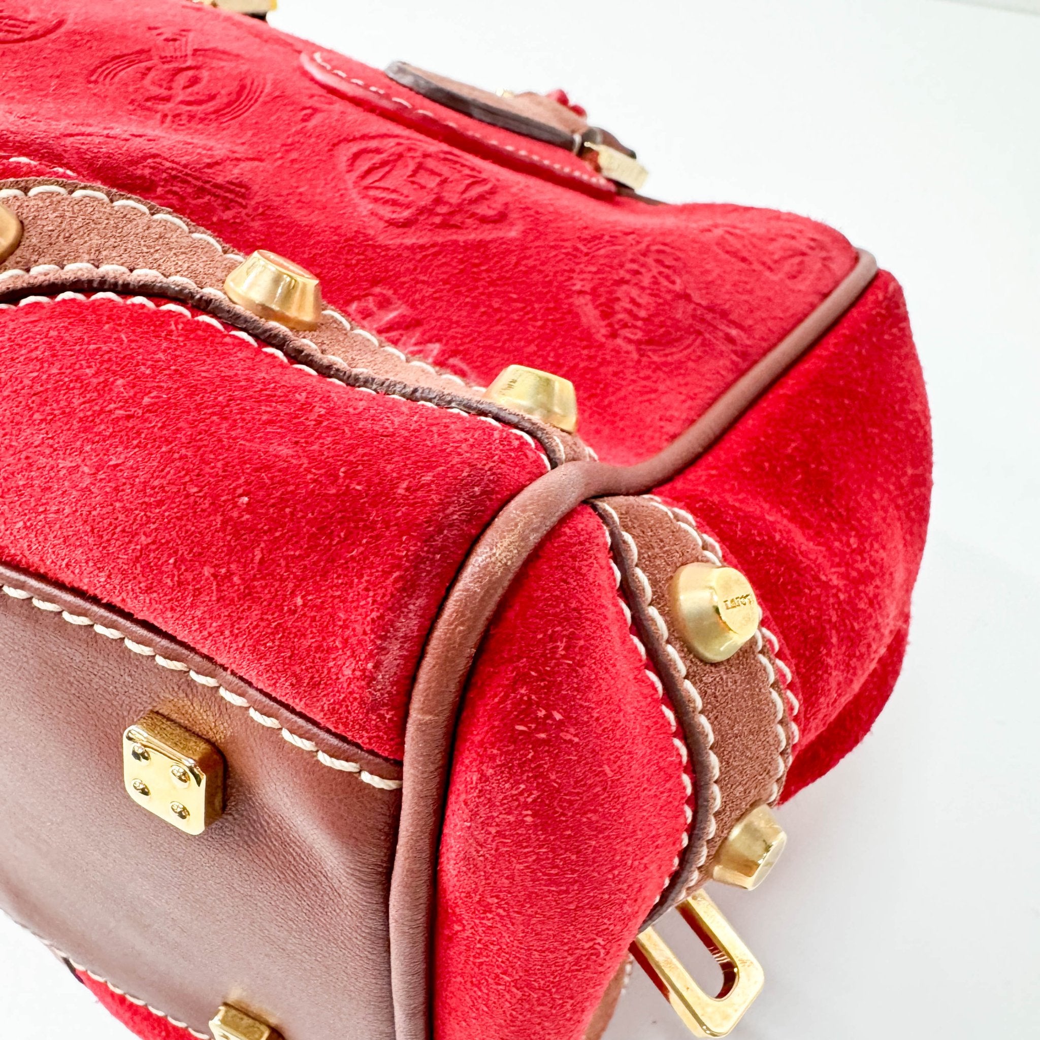 LOEWE Anagram Red Suede with Loewe Badges Handle Bag, in , Sold by HIVE PRELOVED - Handle Bags, ,