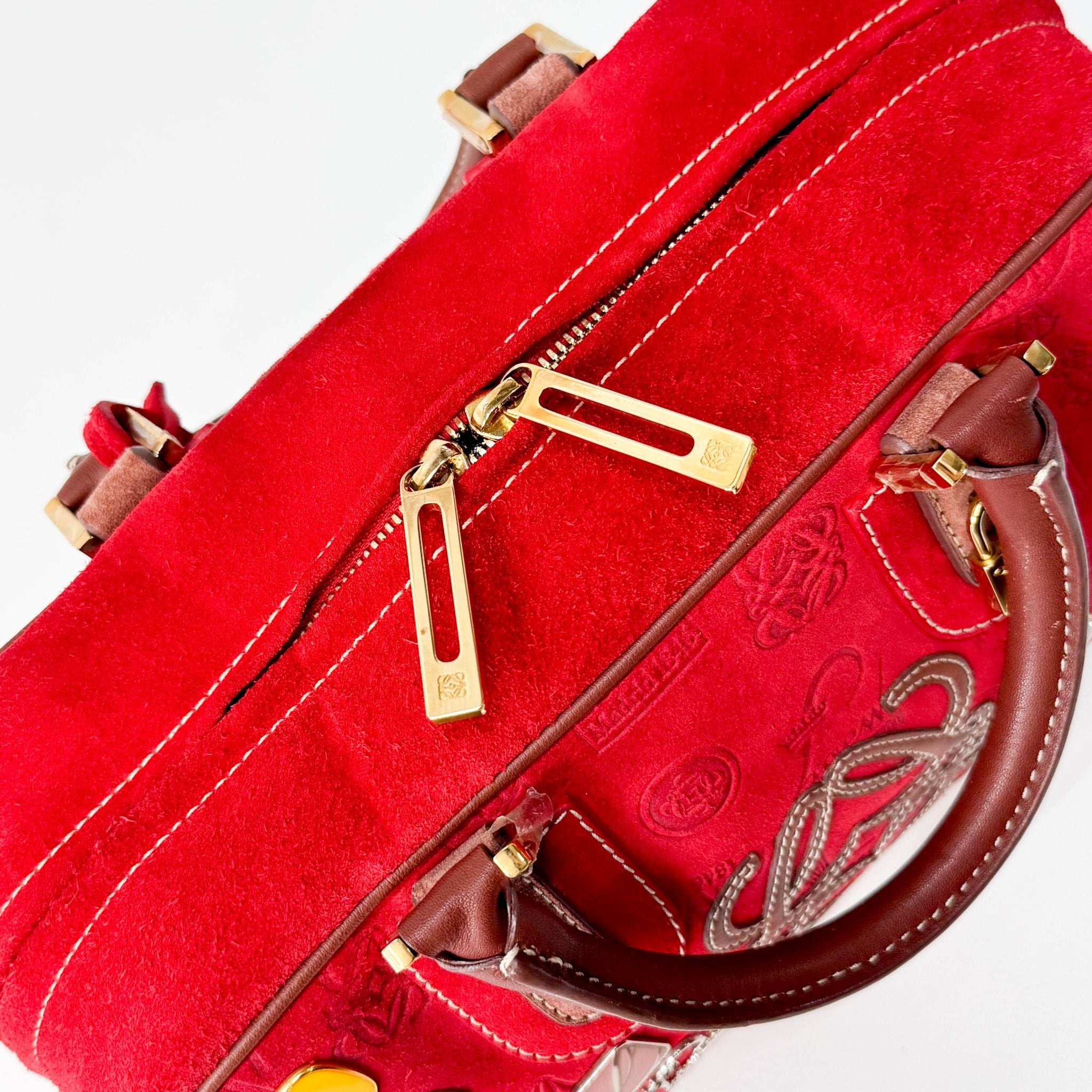 LOEWE Anagram Red Suede with Loewe Badges Handle Bag, in , Sold by HIVE PRELOVED - Handle Bags, ,