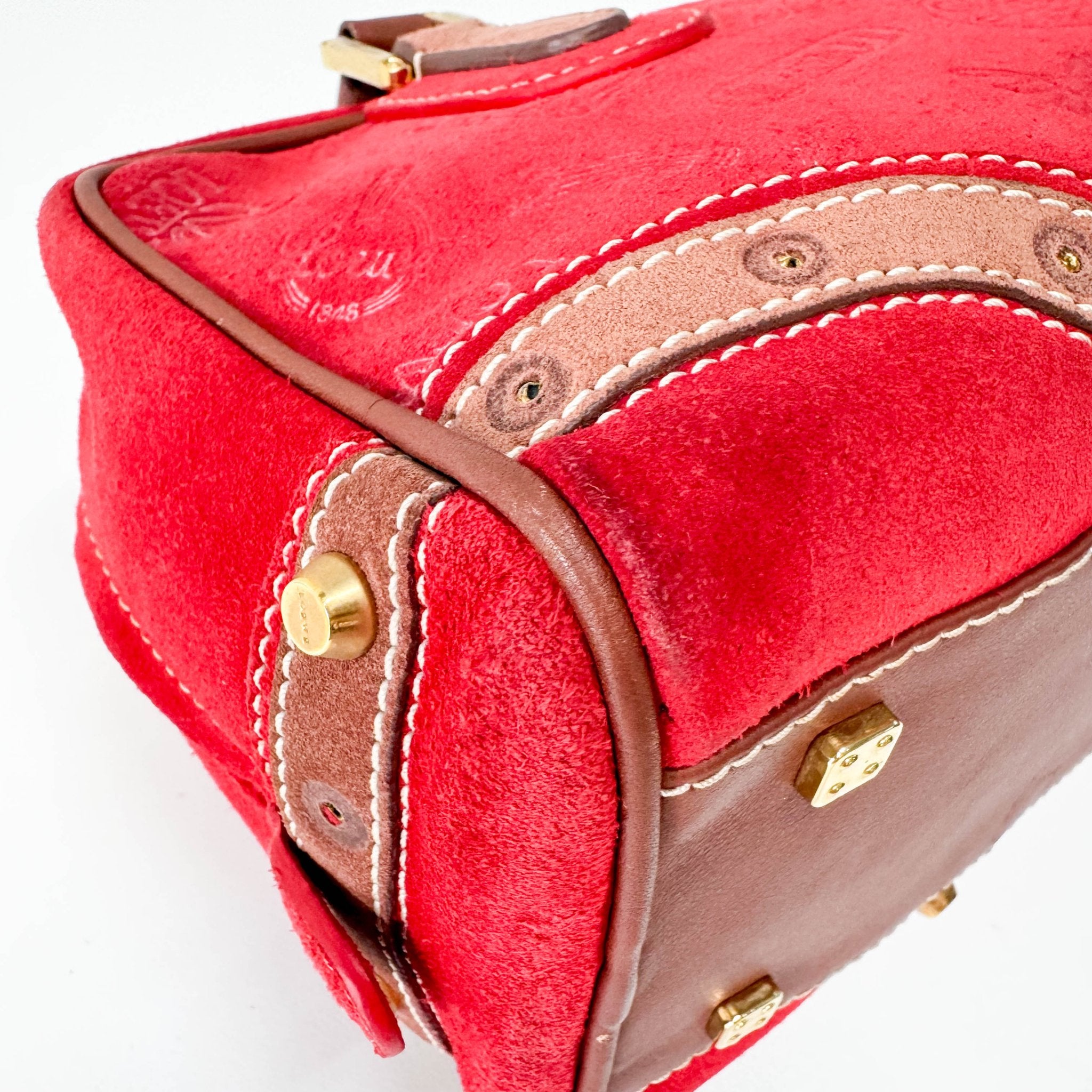 LOEWE Anagram Red Suede with Loewe Badges Handle Bag, in , Sold by HIVE PRELOVED - Handle Bags, ,