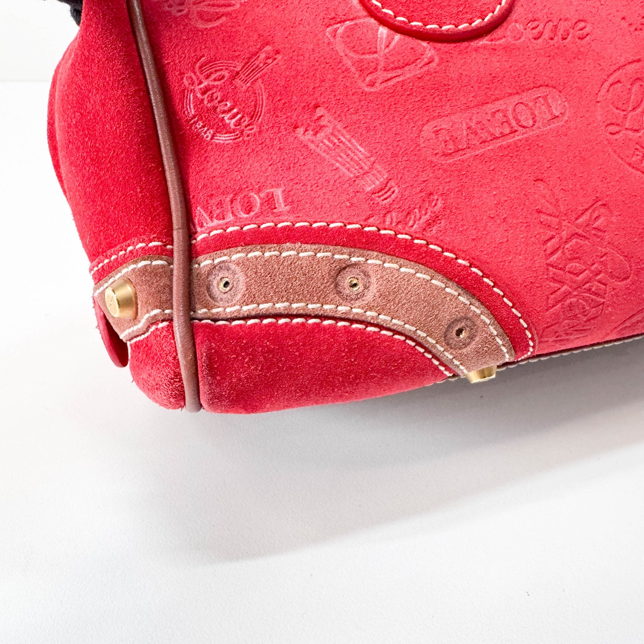 LOEWE Anagram Red Suede with Loewe Badges Handle Bag, in , Sold by HIVE PRELOVED - Handle Bags, ,