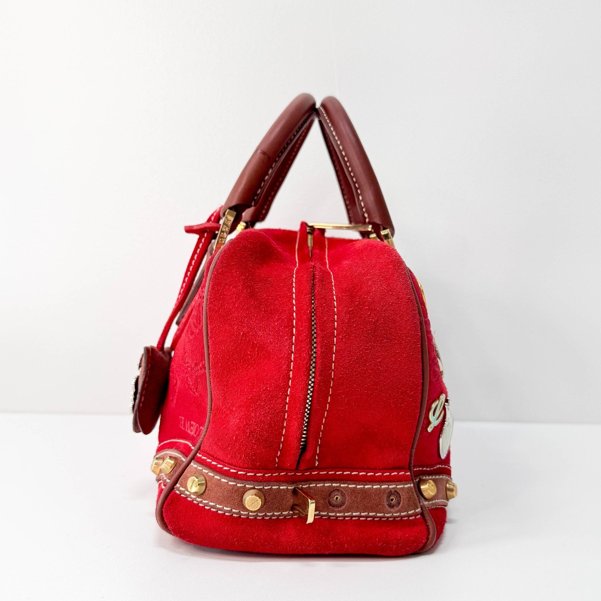 LOEWE Anagram Red Suede with Loewe Badges Handle Bag, in , Sold by HIVE PRELOVED - Handle Bags, ,