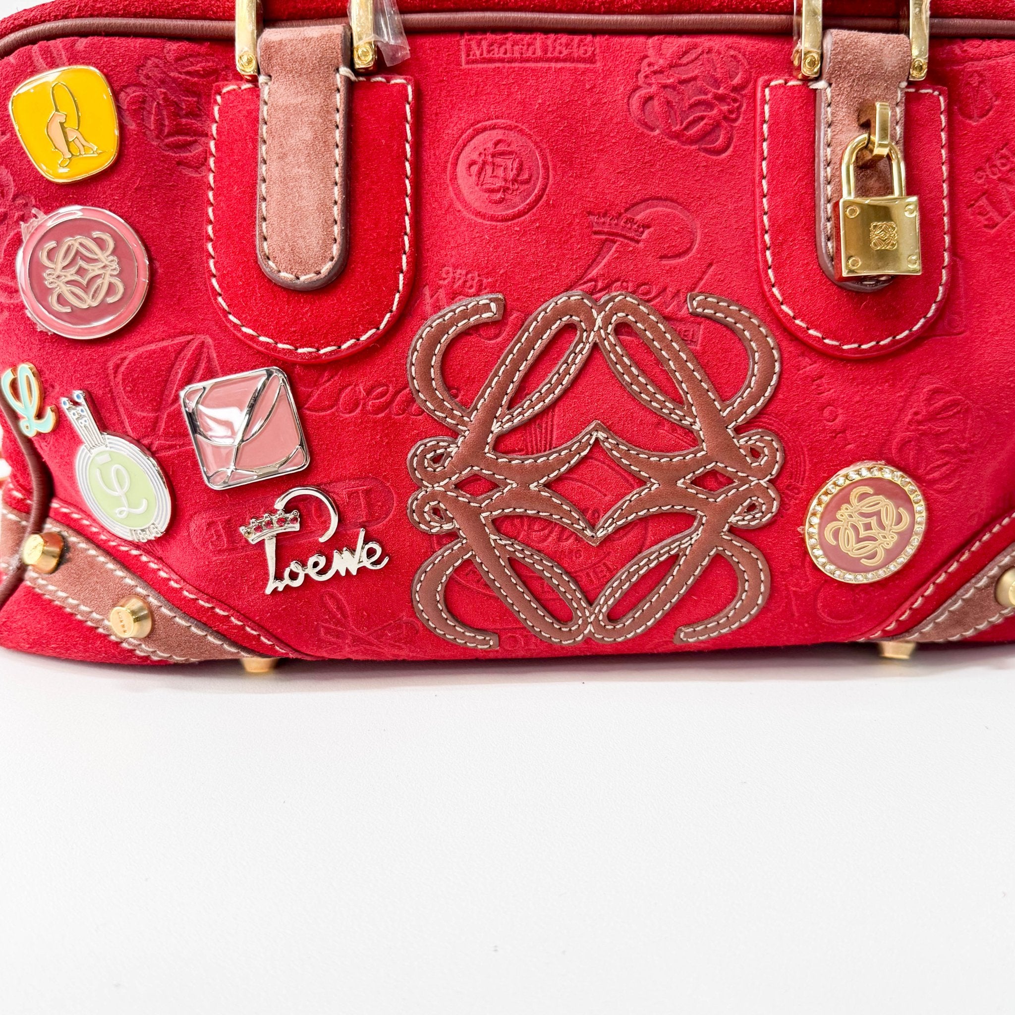LOEWE Anagram Red Suede with Loewe Badges Handle Bag, in , Sold by HIVE PRELOVED - Handle Bags, ,