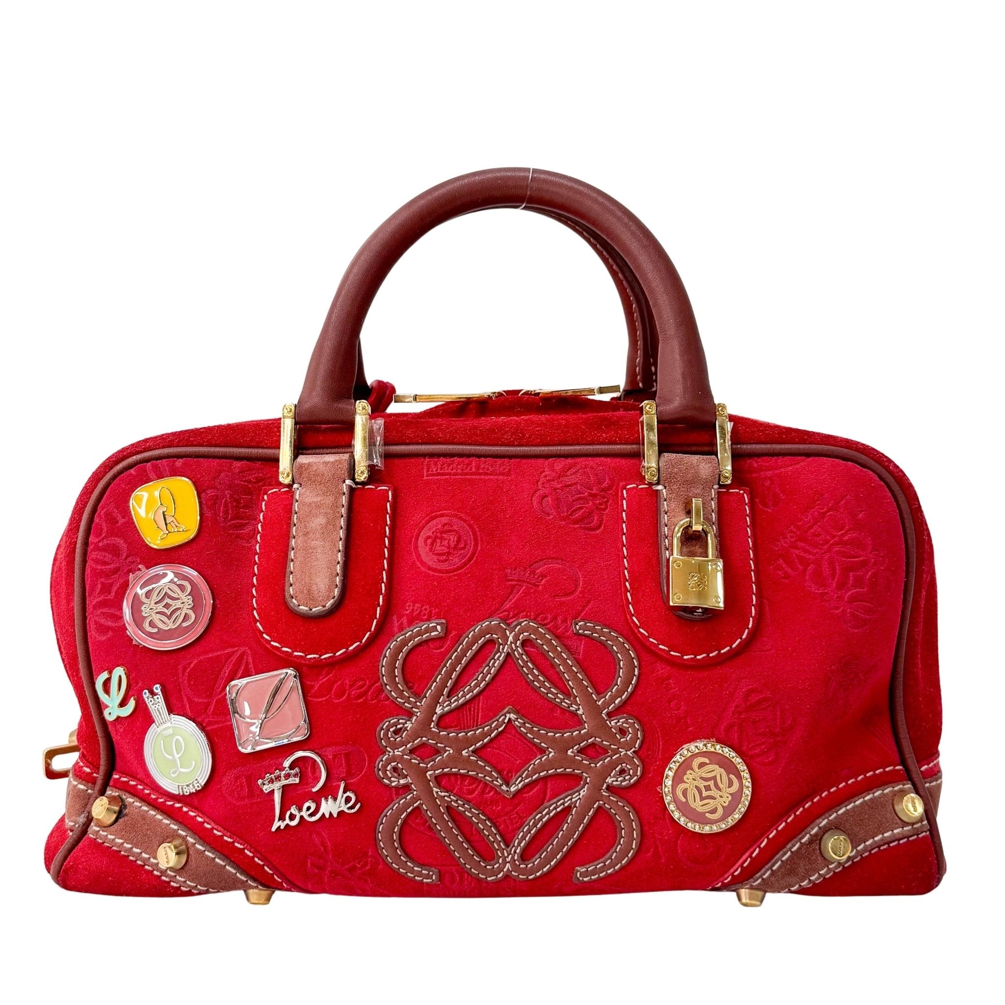 LOEWE Anagram Red Suede with Loewe Badges Handle Bag, in , Sold by HIVE PRELOVED - Handle Bags, ,