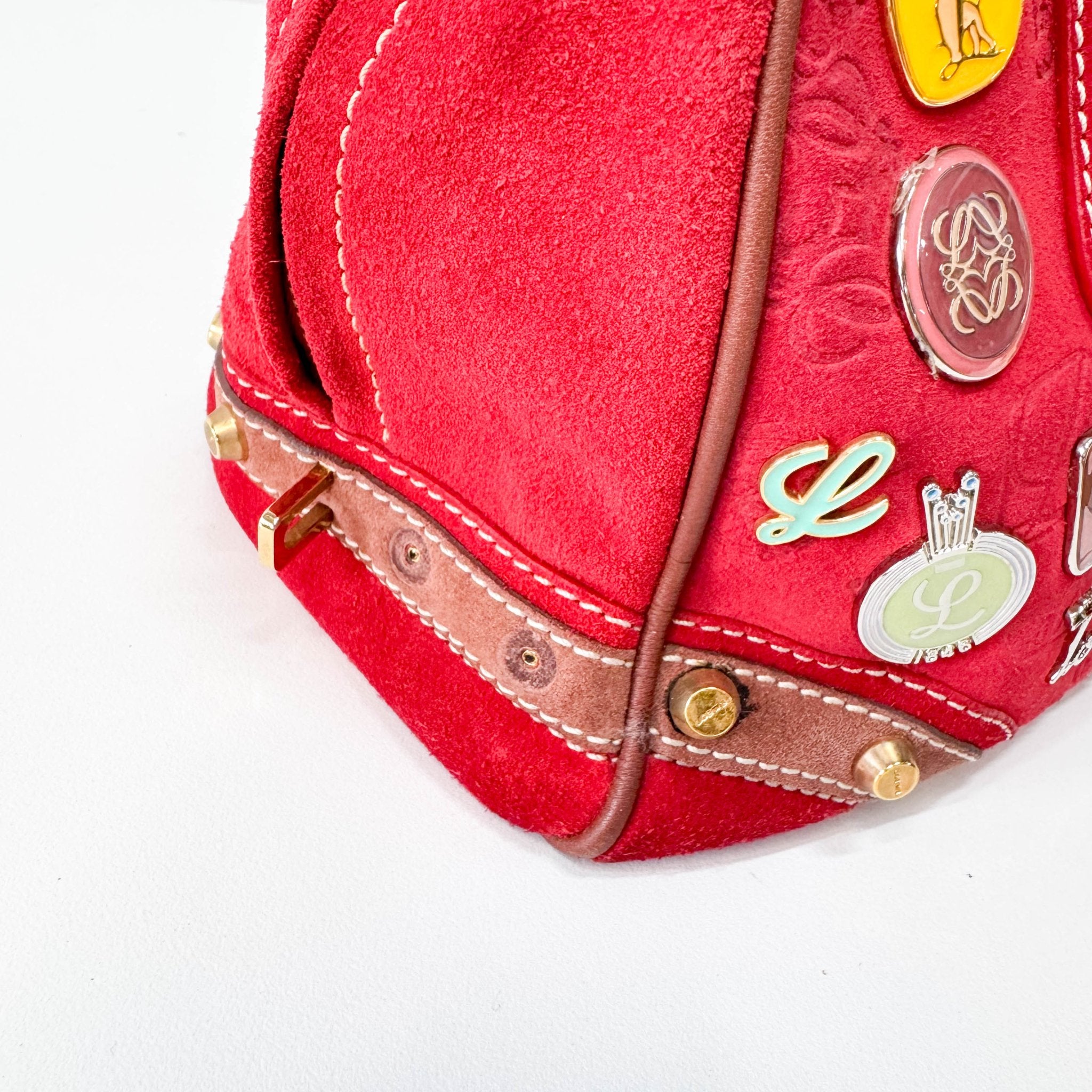 LOEWE Anagram Red Suede with Loewe Badges Handle Bag, in , Sold by HIVE PRELOVED - Handle Bags, ,