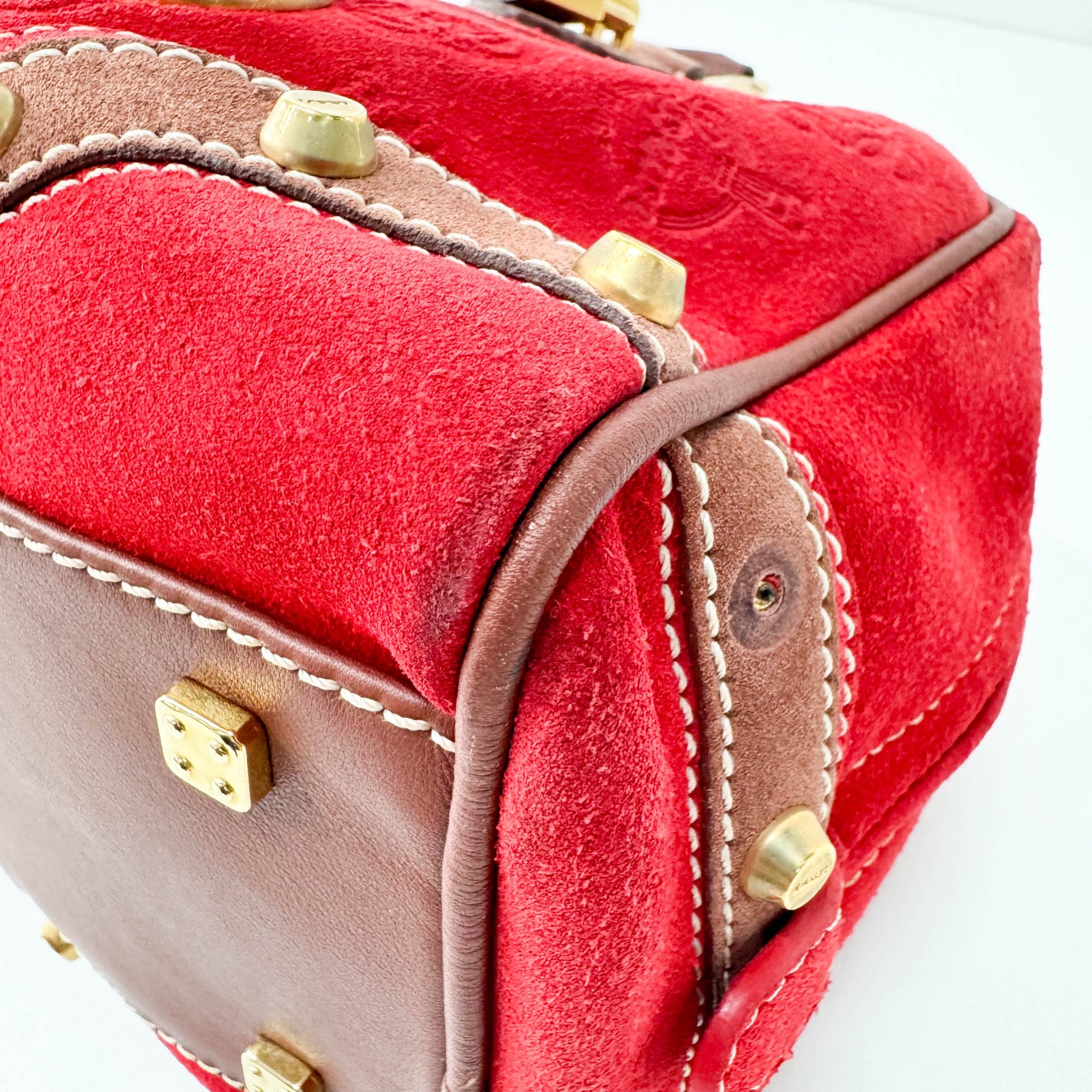 LOEWE Anagram Red Suede with Loewe Badges Handle Bag, in , Sold by HIVE PRELOVED - Handle Bags, ,