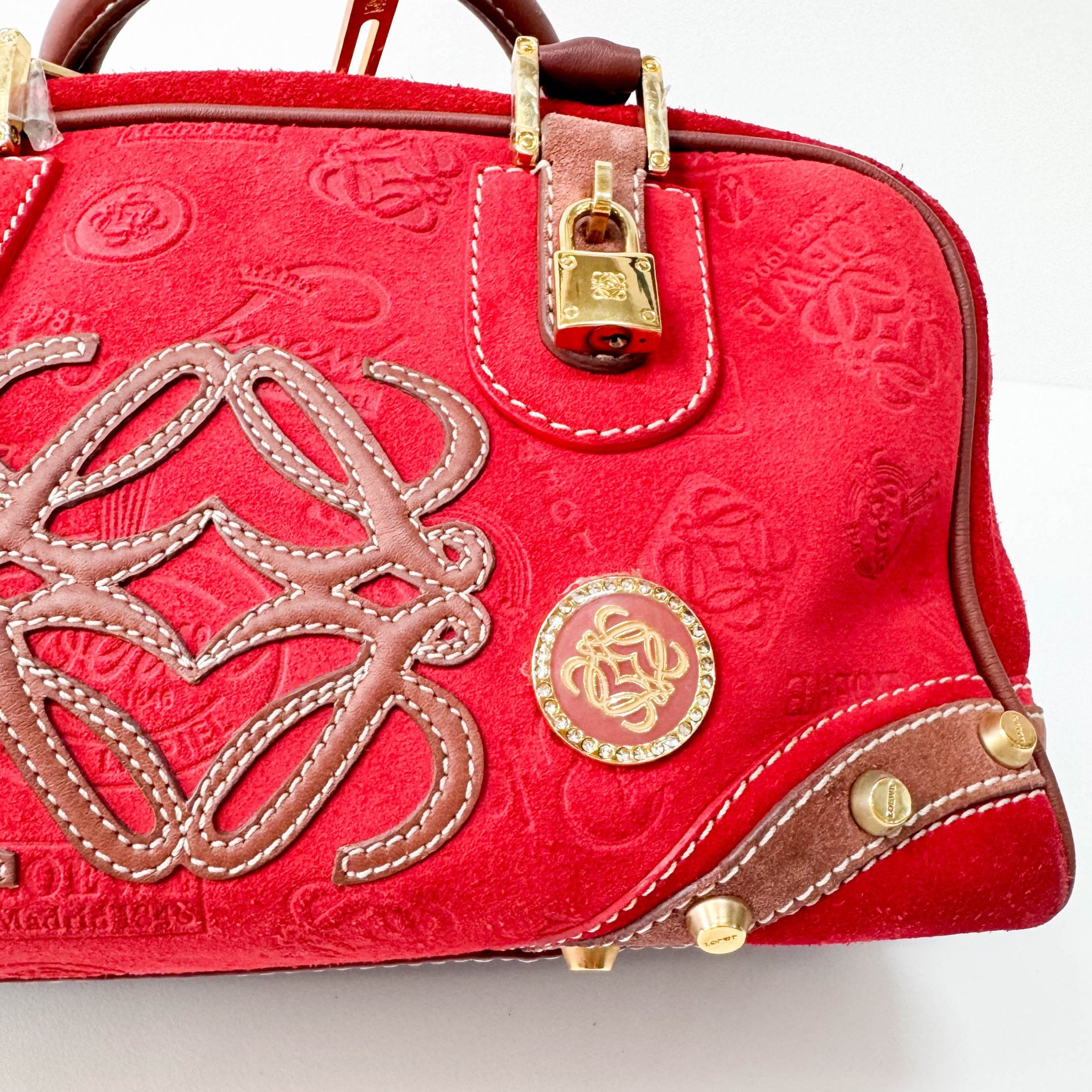 LOEWE Anagram Red Suede with Loewe Badges Handle Bag, in , Sold by HIVE PRELOVED - Handle Bags, ,