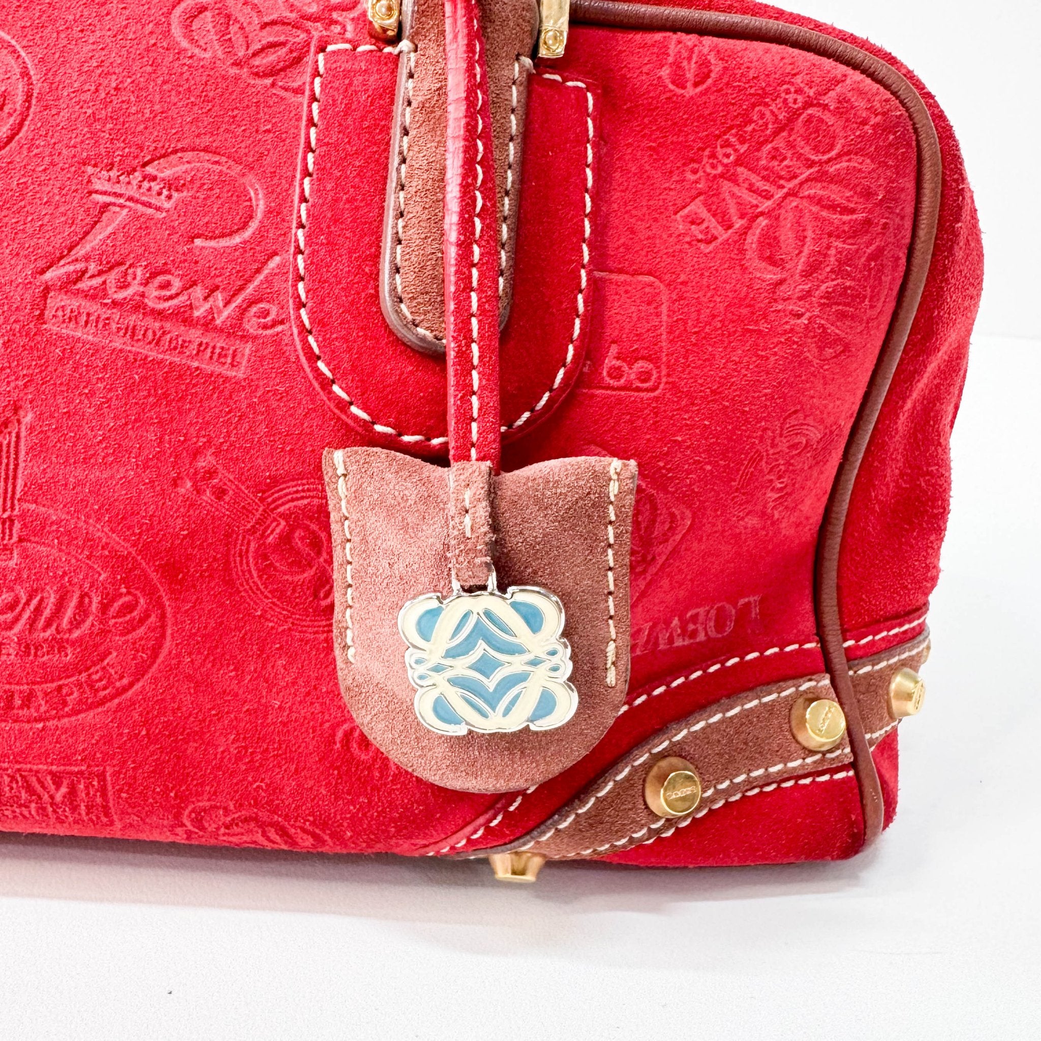 LOEWE Anagram Red Suede with Loewe Badges Handle Bag, in , Sold by HIVE PRELOVED - Handle Bags, ,