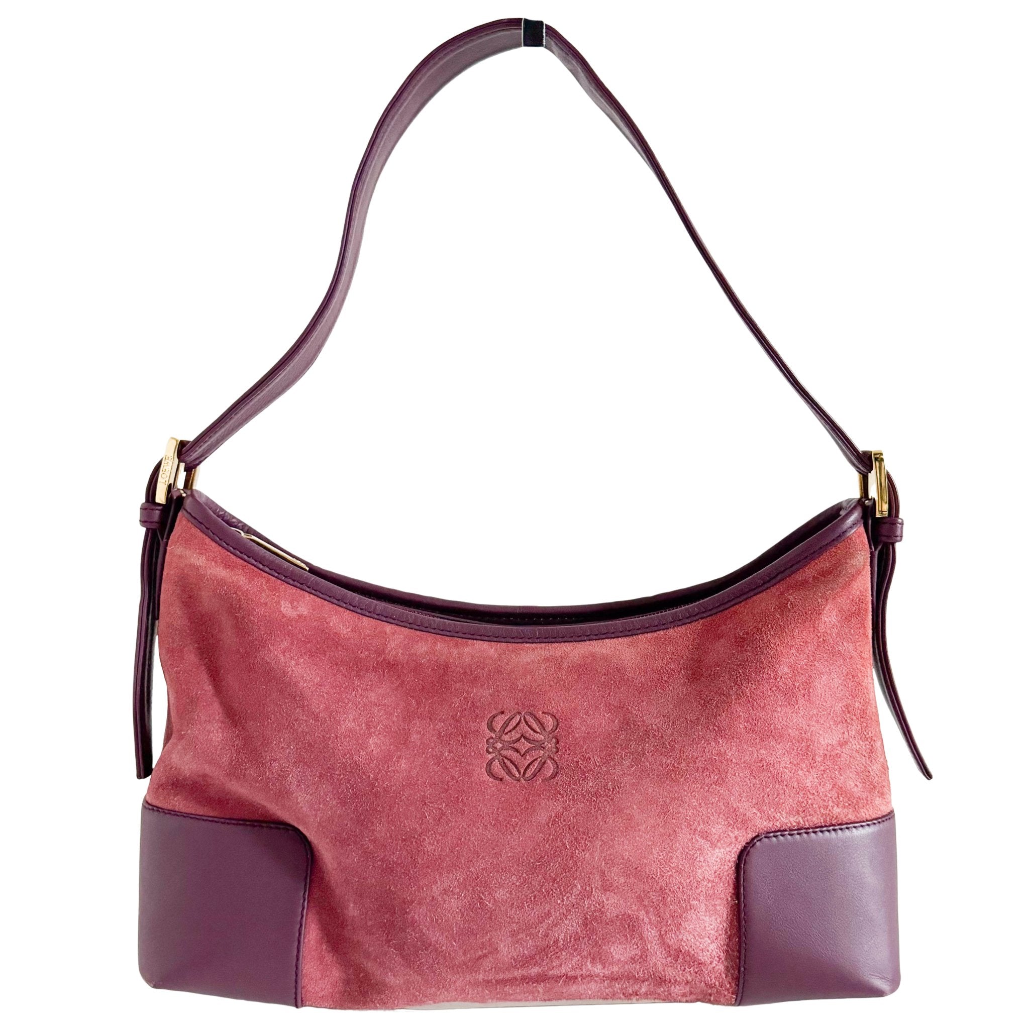 LOEWE Anagram Suede Leather Shoulder Bag Magenta, in , Sold by HIVE PRELOVED - Shoulder Bags, ,