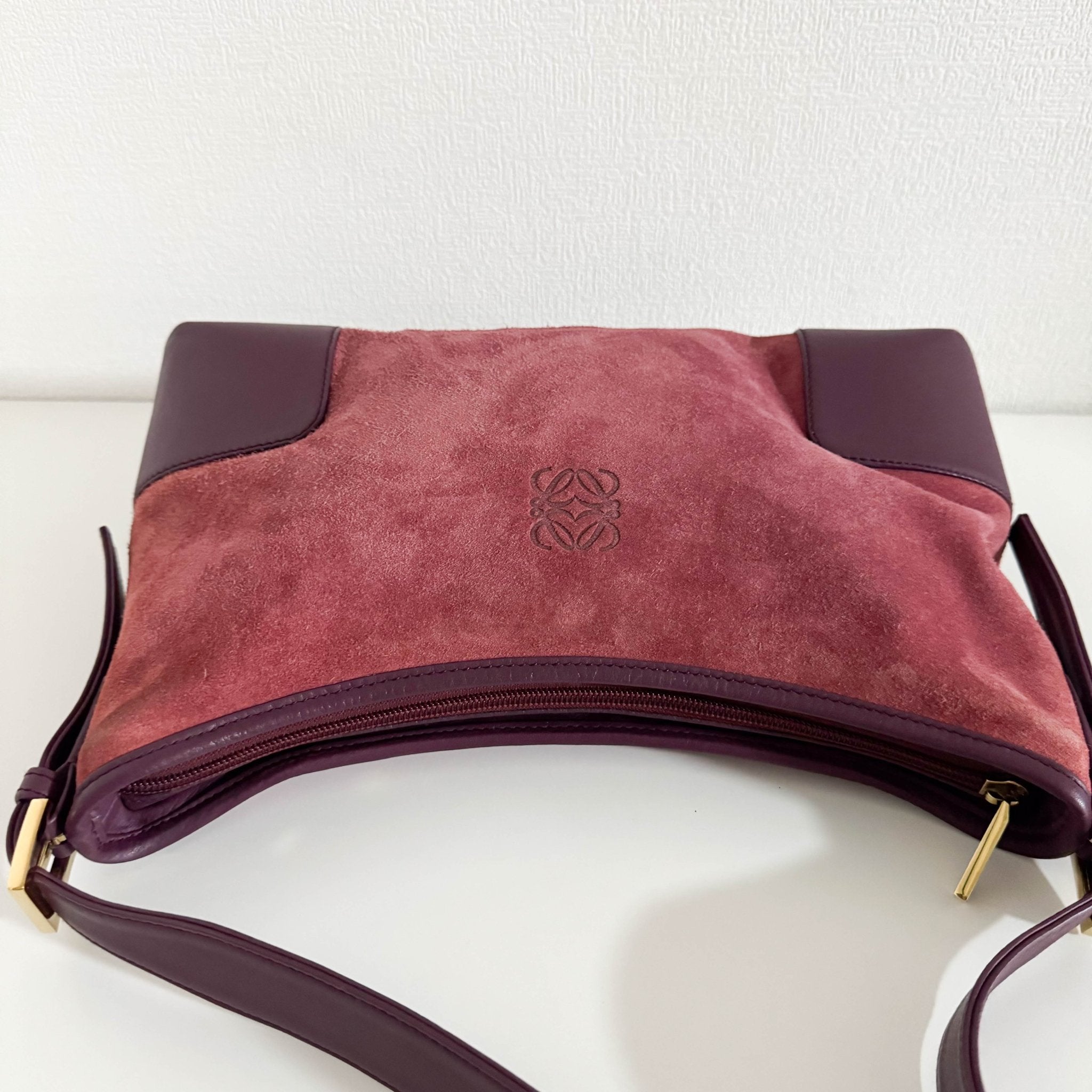 LOEWE Anagram Suede Leather Shoulder Bag Magenta, in , Sold by HIVE PRELOVED - Shoulder Bags, ,