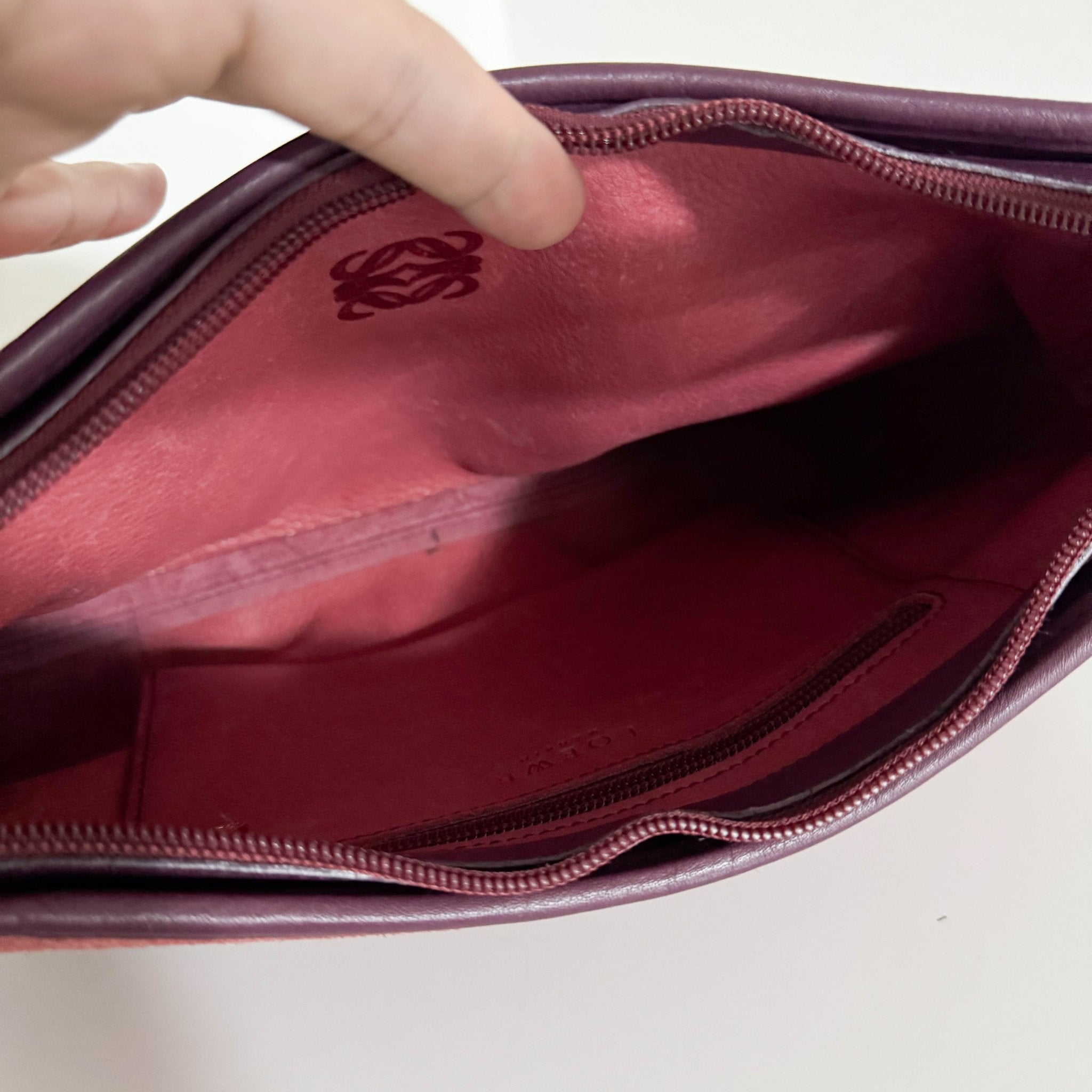 LOEWE Anagram Suede Leather Shoulder Bag Magenta, in , Sold by HIVE PRELOVED - Shoulder Bags, ,