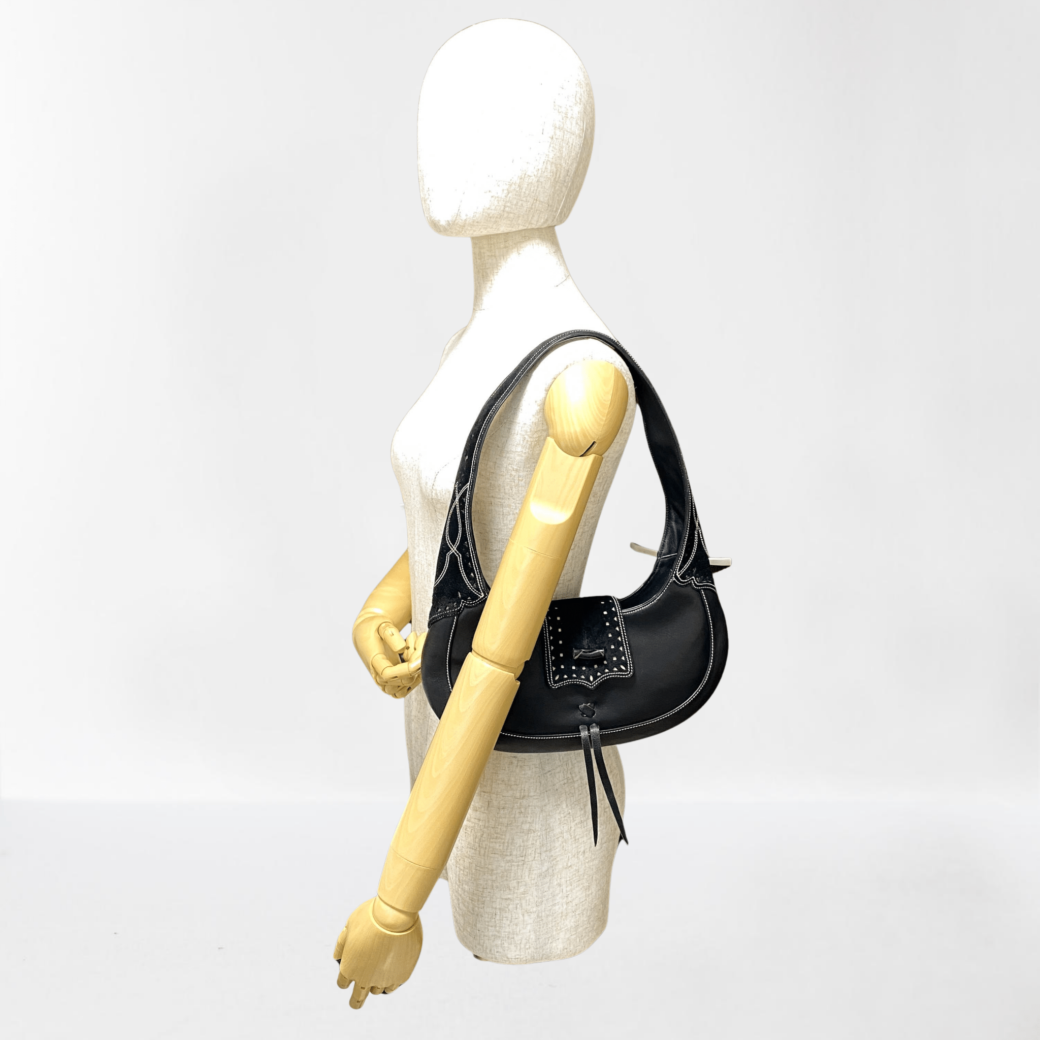 LOEWE Archive Black Leather and Suede Hobo Shoulder Bag LOEWE Archive Black Leather and Suede Hobo Shoulder Bag