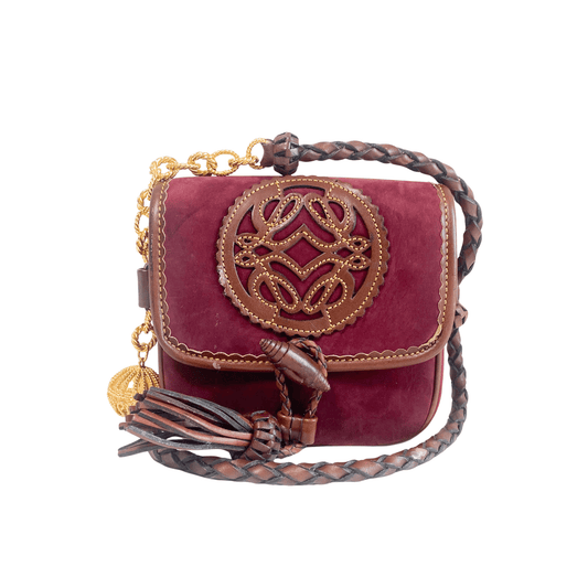 LOEWE Archive Feria Burgundy Suede Shoulder Mini Bag, in , Sold by HIVE PRELOVED - Mini bags, Shoulder Bags,