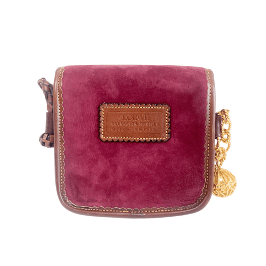 LOEWE Archive Feria Burgundy Suede Shoulder Mini Bag, in , Sold by HIVE PRELOVED - Mini bags, Shoulder Bags,