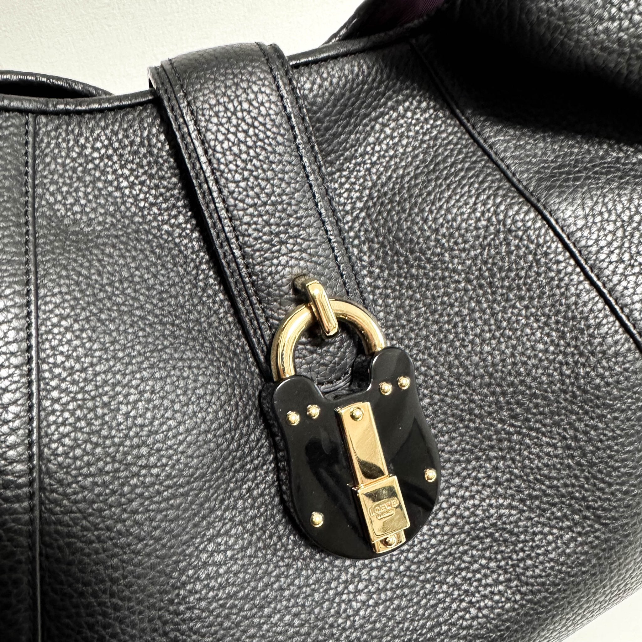 LOEWE Black Pebbled Leather Handle Bag with Padlock, in , Sold by HIVE PRELOVED - Shoulder Bags, ,
