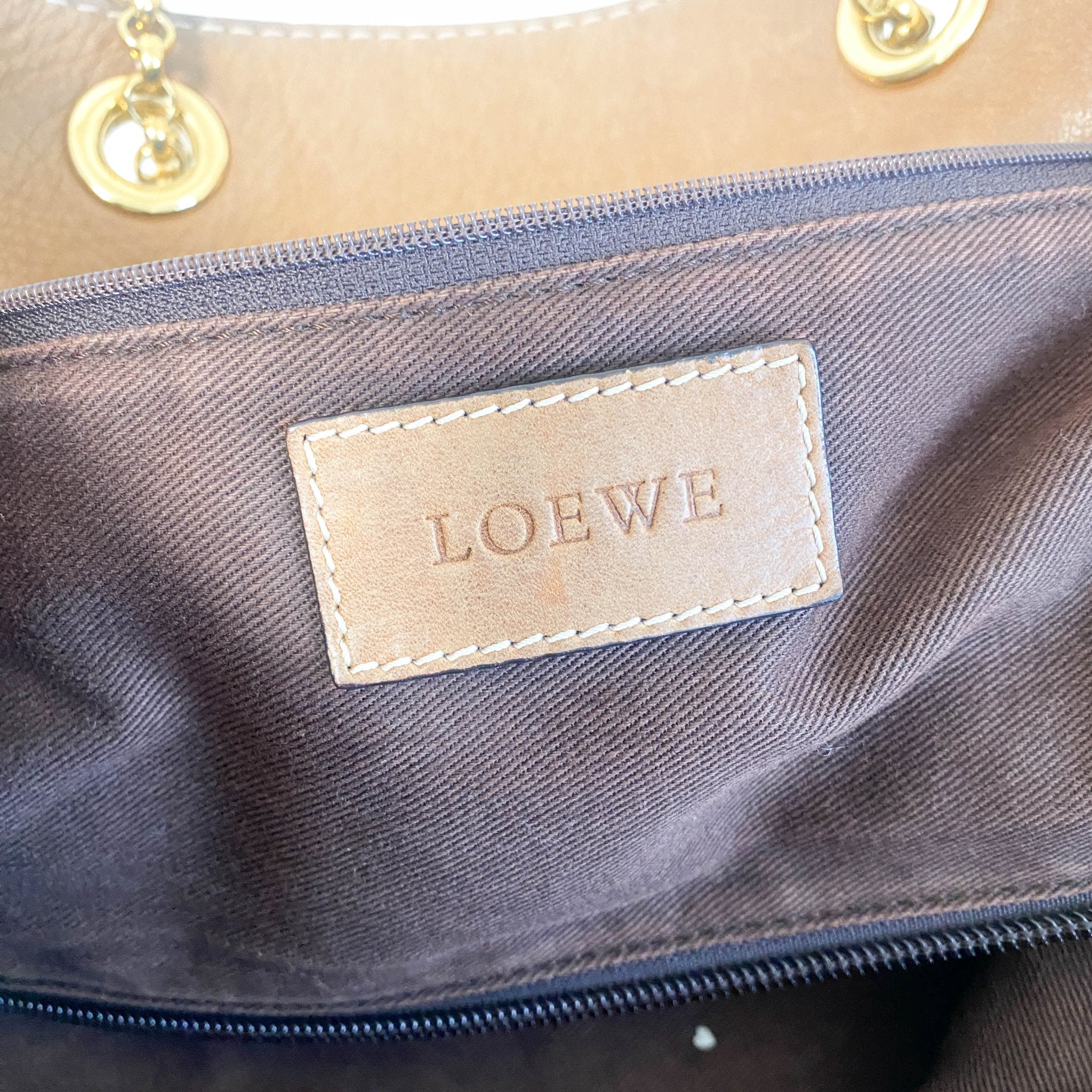 LOEWE Brown Leather Gold Chain Tote Bag, in , Sold by HIVE PRELOVED - Shoulder Bags, ,