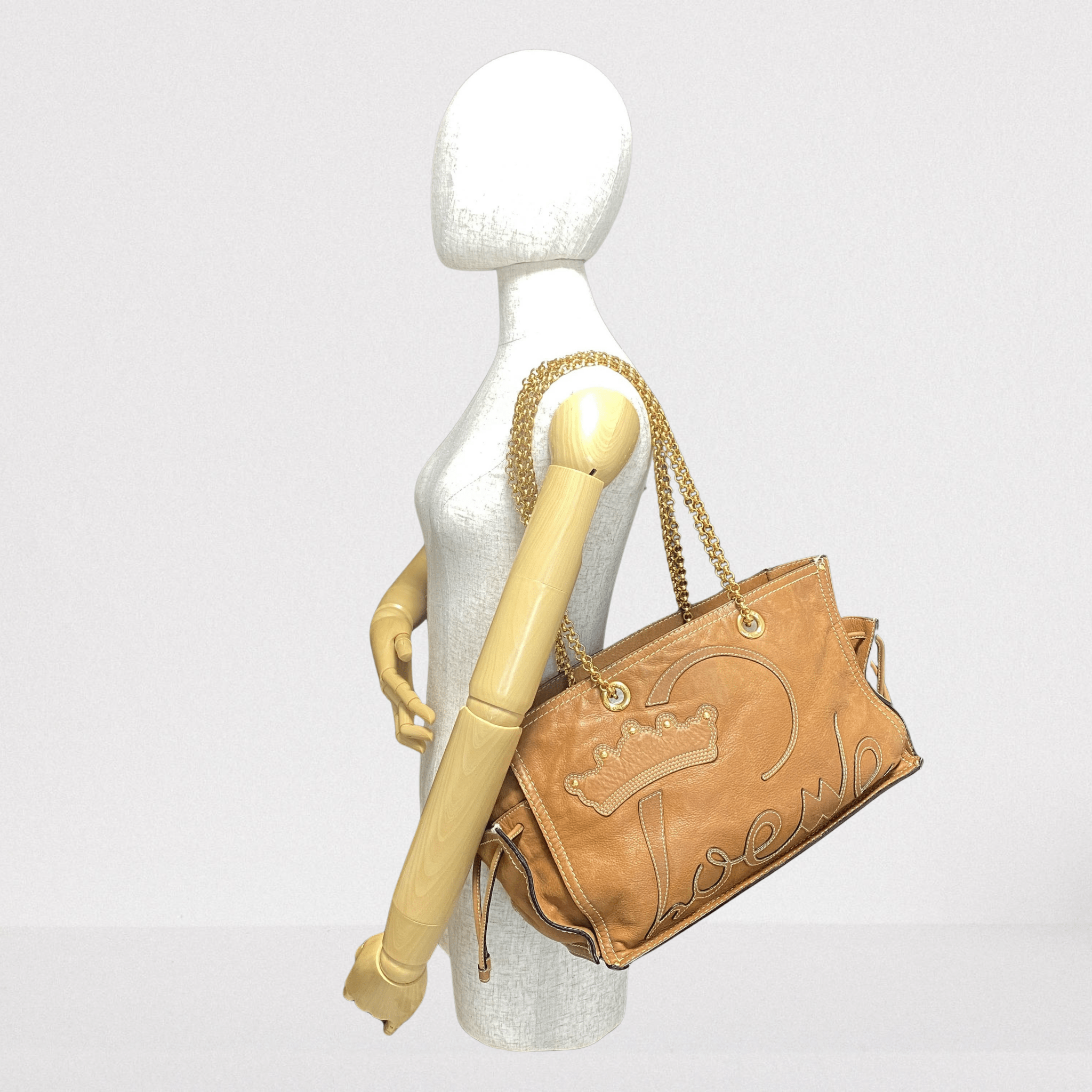 LOEWE Brown Leather Gold Chain Tote Bag, in , Sold by HIVE PRELOVED - Shoulder Bags, ,