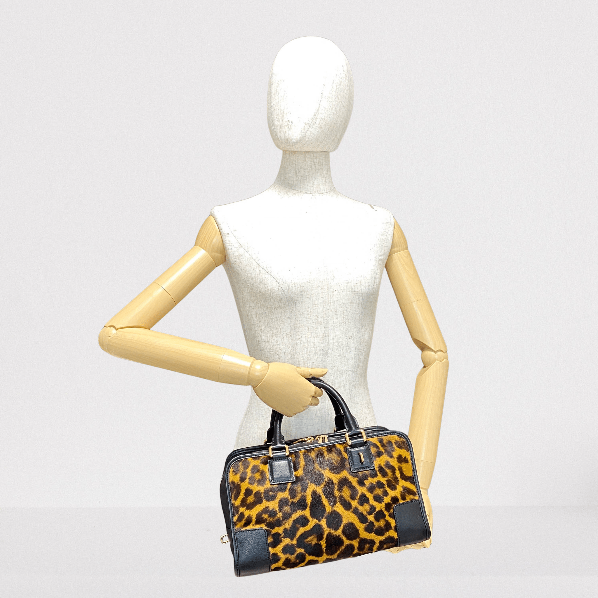 LOEWE Calfskin Pony Hair Leopard Print Amazona 28 Black, in , Sold by HIVE PRELOVED - Handle Bags, ,