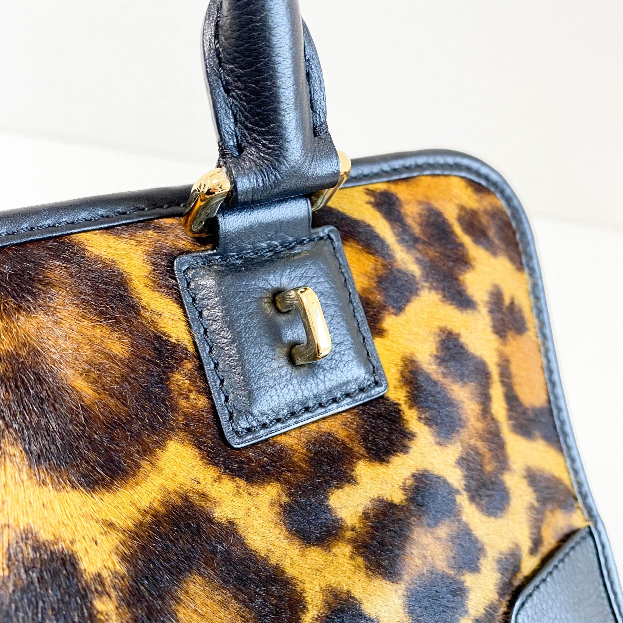 LOEWE Calfskin Pony Hair Leopard Print Amazona 28 Black, in , Sold by HIVE PRELOVED - Handle Bags, ,