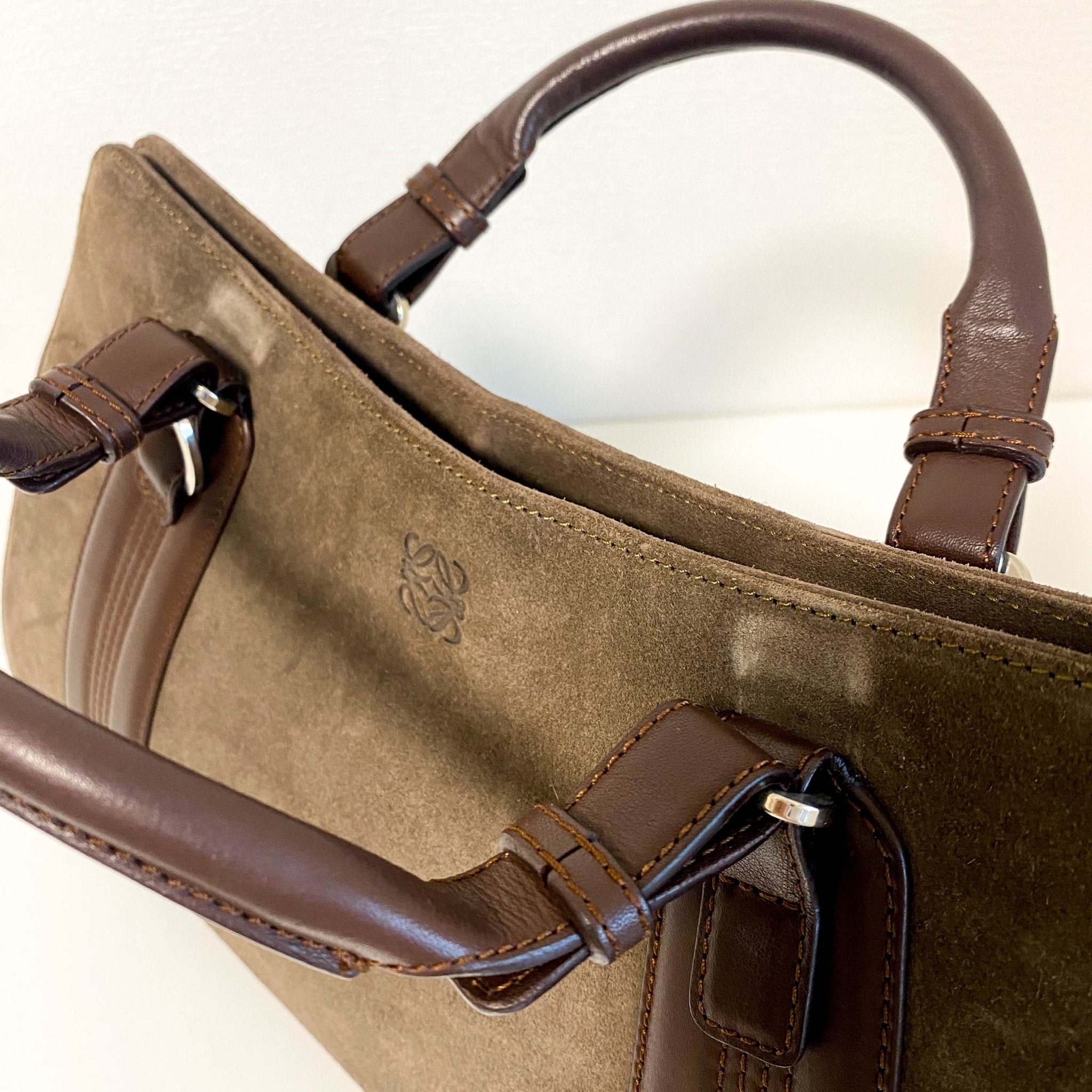 LOEWE Camoscio Brown Suede Anagram Handbag, in , Sold by HIVE PRELOVED - Handle Bags, ,