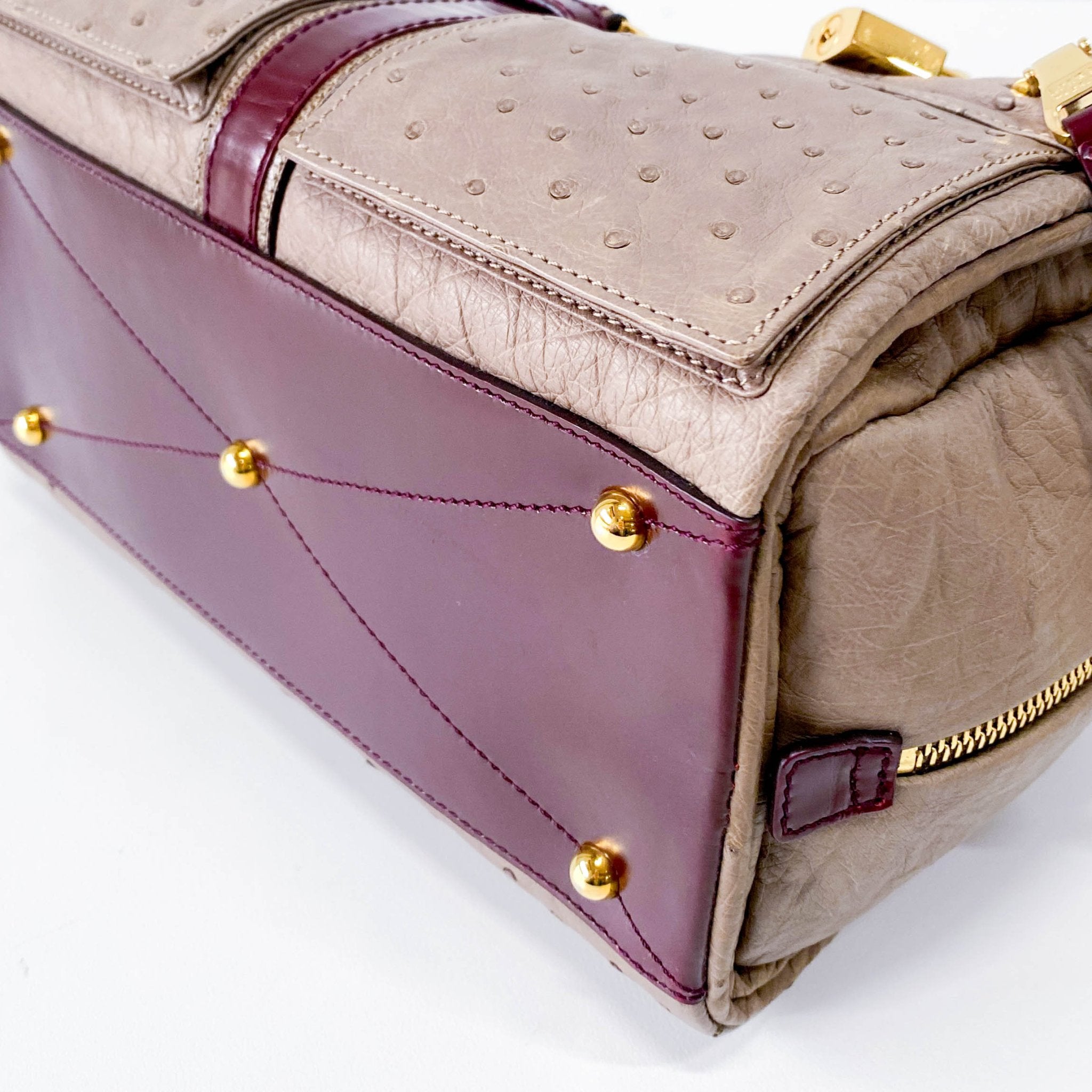 LOEWE Grey Leather with Gold and Wine Details Handle Bag, in , Sold by HIVE PRELOVED - Handle Bags, ,