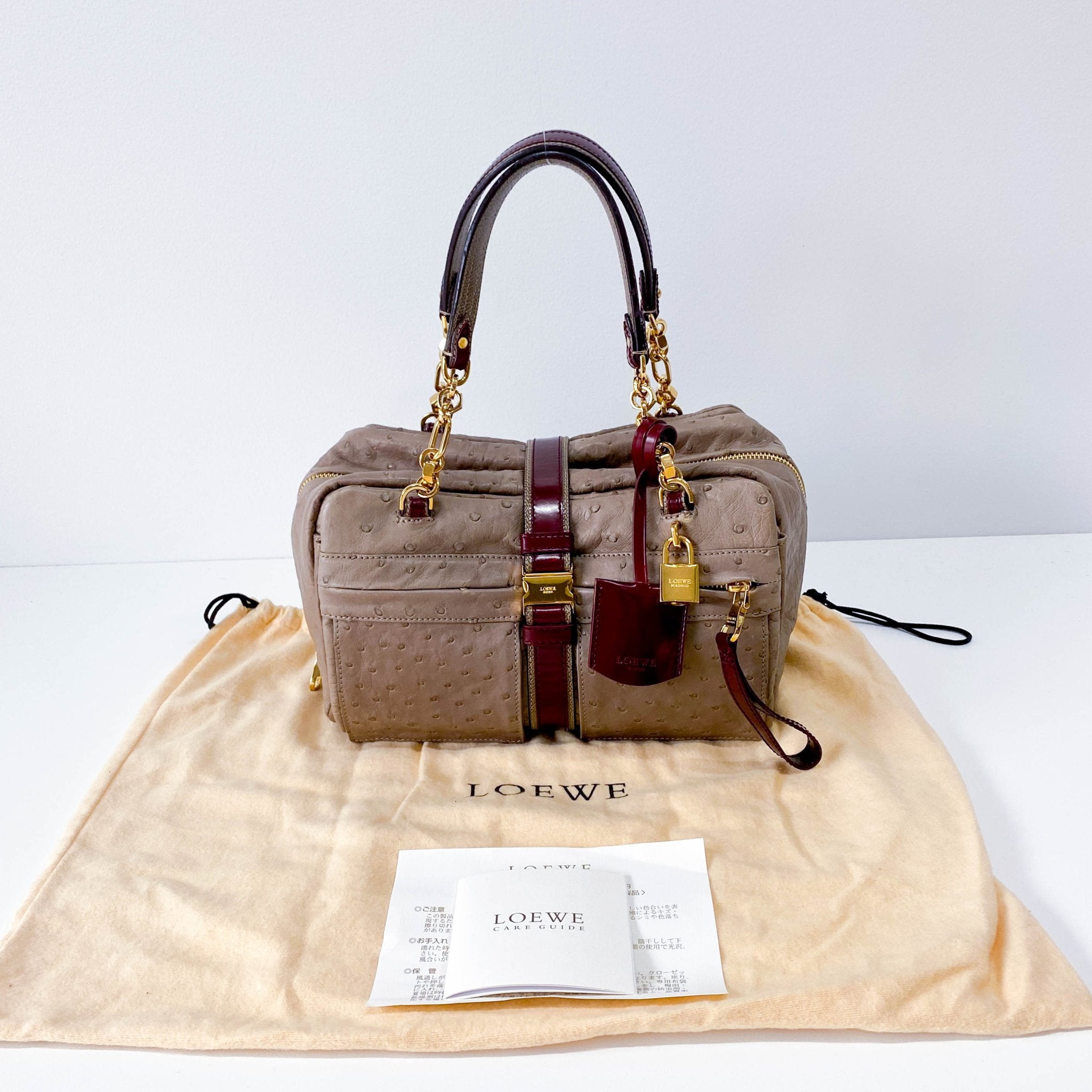 LOEWE Grey Leather with Gold and Wine Details Handle Bag, in , Sold by HIVE PRELOVED - Handle Bags, ,