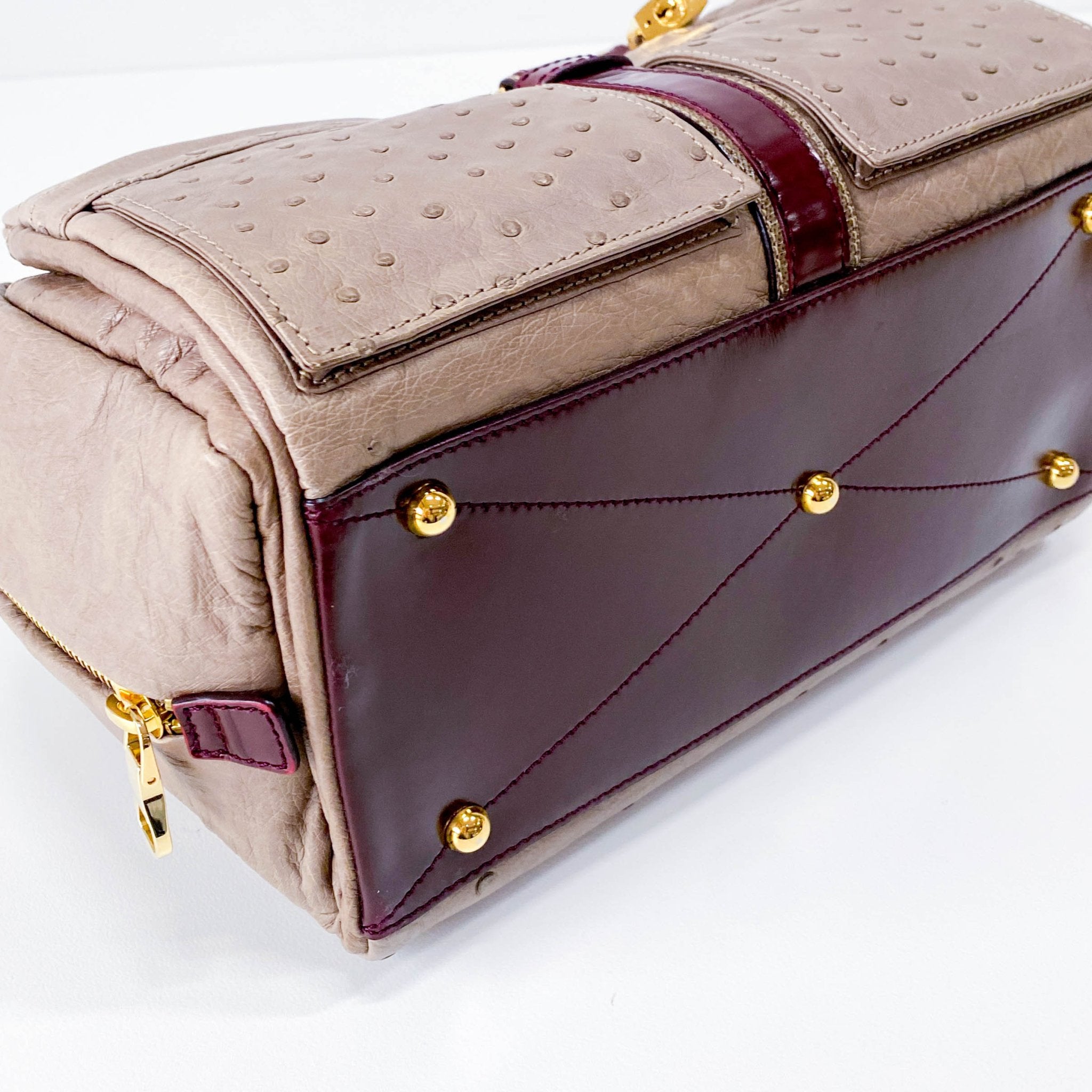 LOEWE Grey Leather with Gold and Wine Details Handle Bag, in , Sold by HIVE PRELOVED - Handle Bags, ,