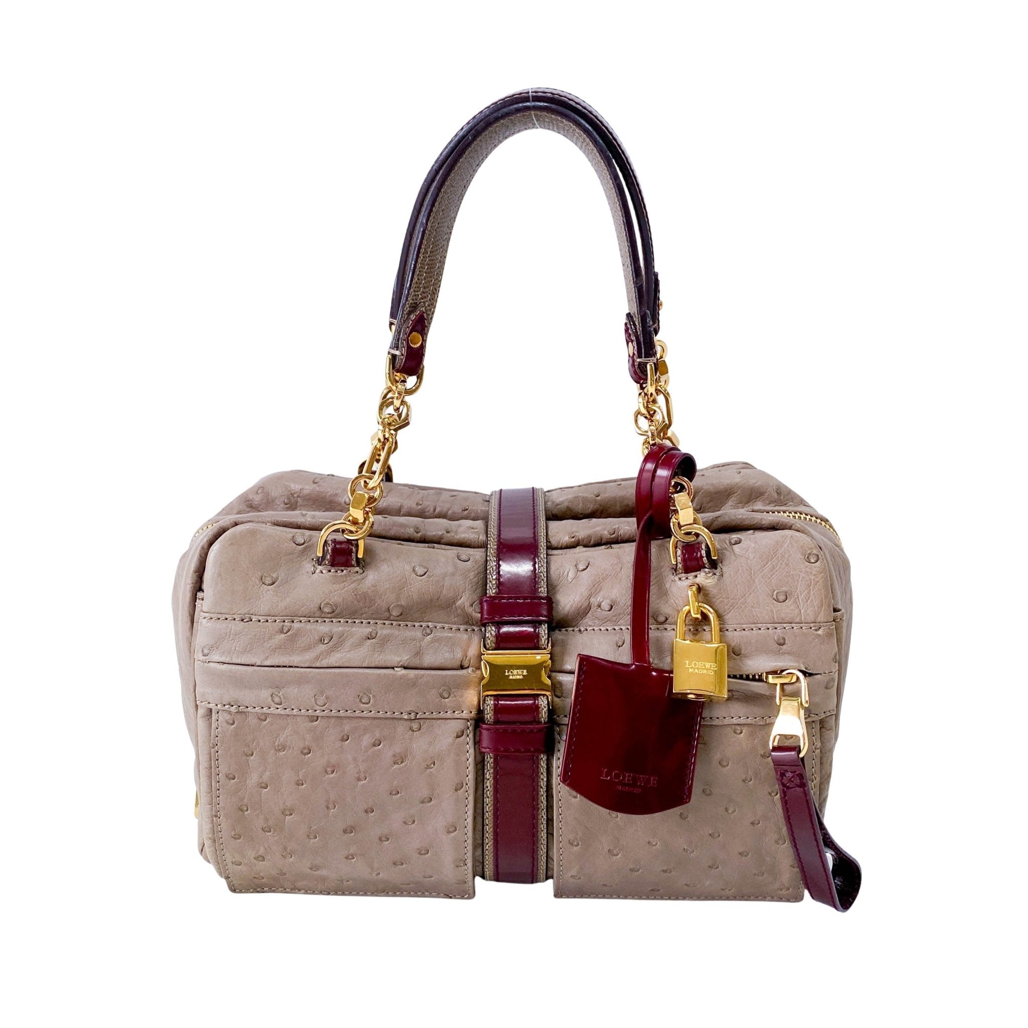 LOEWE Grey Leather with Gold and Wine Details Handle Bag, in , Sold by HIVE PRELOVED - Handle Bags, ,