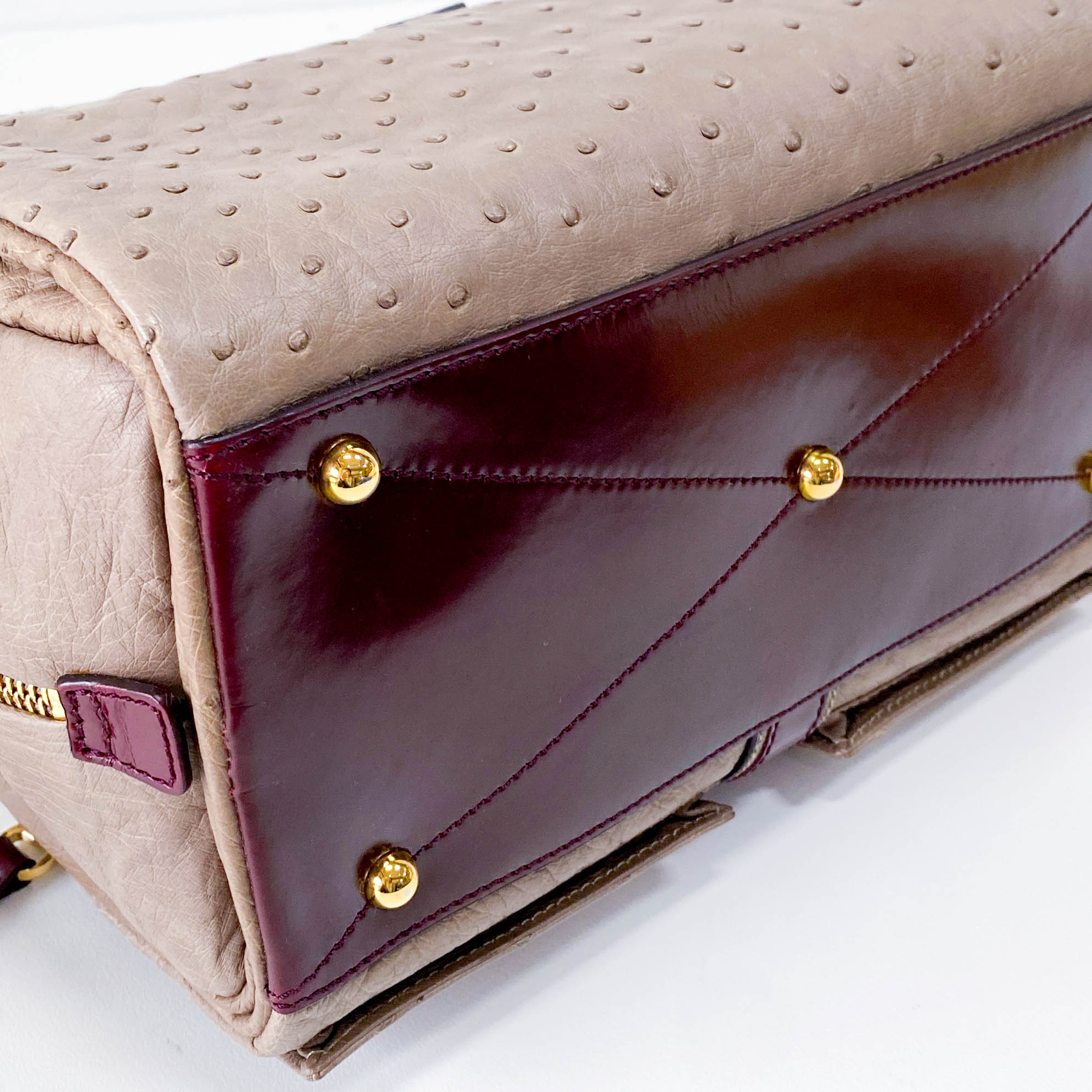 LOEWE Grey Leather with Gold and Wine Details Handle Bag, in , Sold by HIVE PRELOVED - Handle Bags, ,