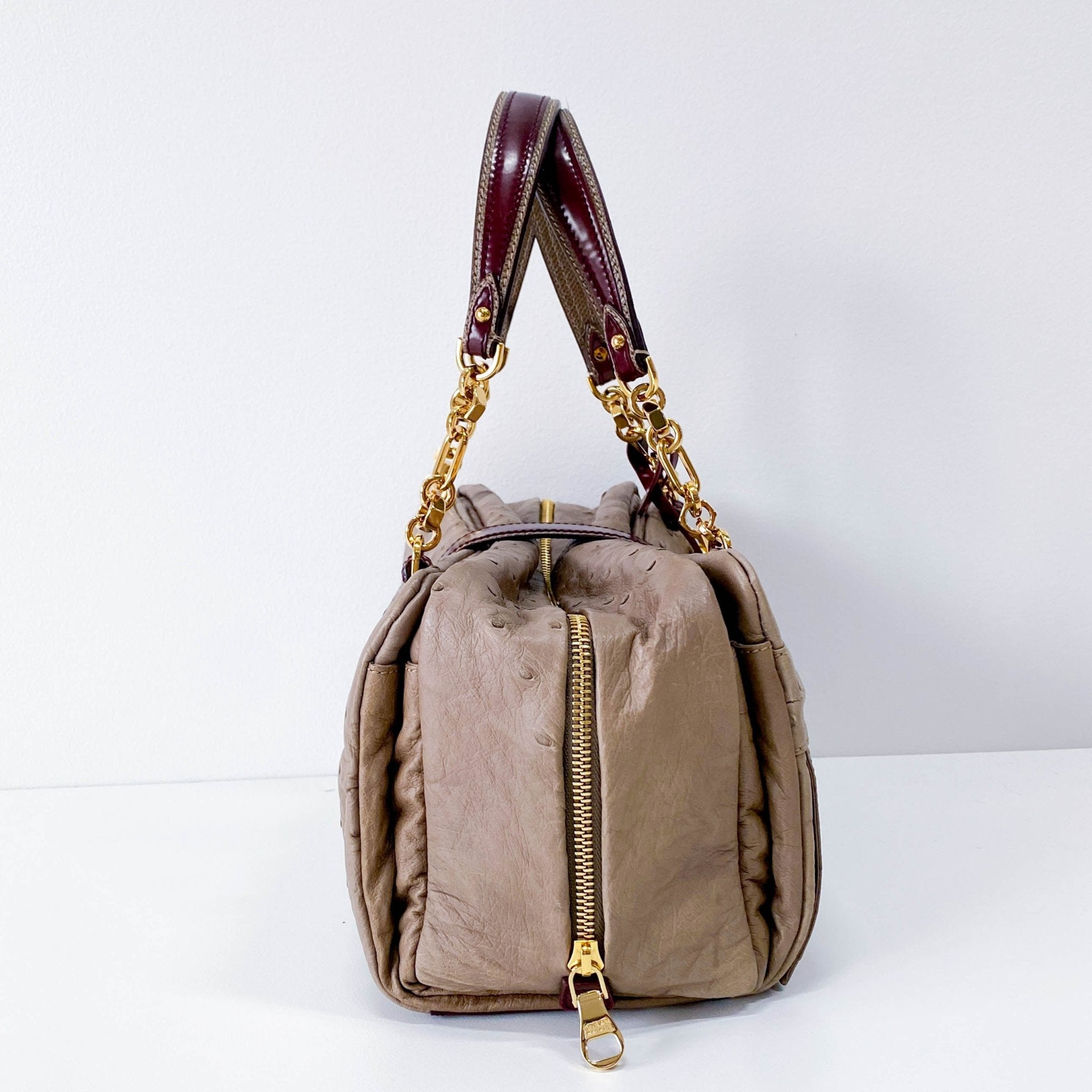 LOEWE Grey Leather with Gold and Wine Details Handle Bag, in , Sold by HIVE PRELOVED - Handle Bags, ,