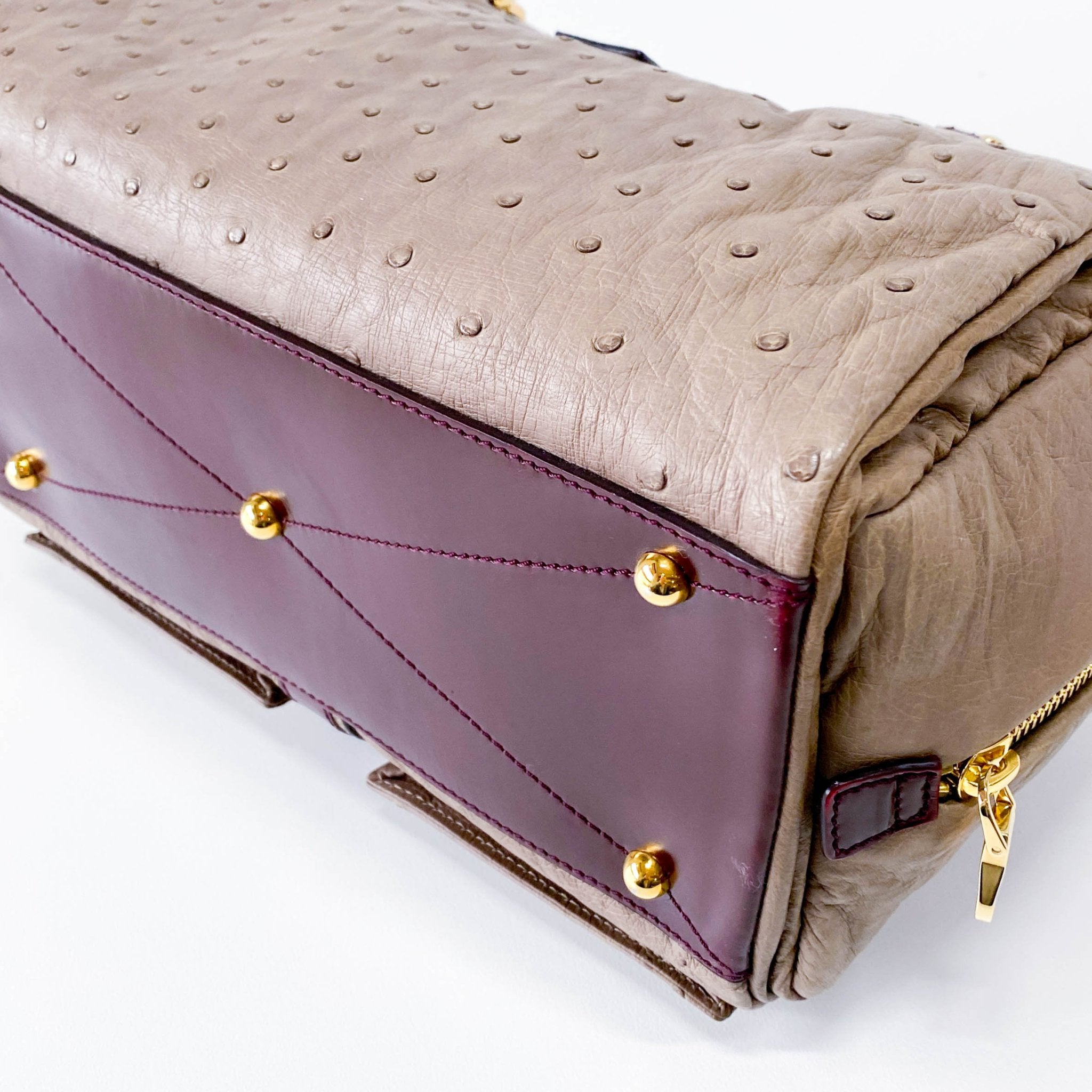 LOEWE Grey Leather with Gold and Wine Details Handle Bag, in , Sold by HIVE PRELOVED - Handle Bags, ,